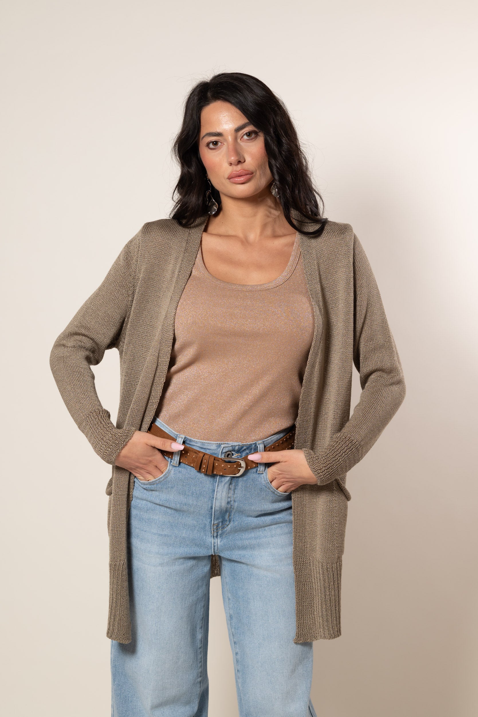 Cardigan Perlato|Colore:Fango