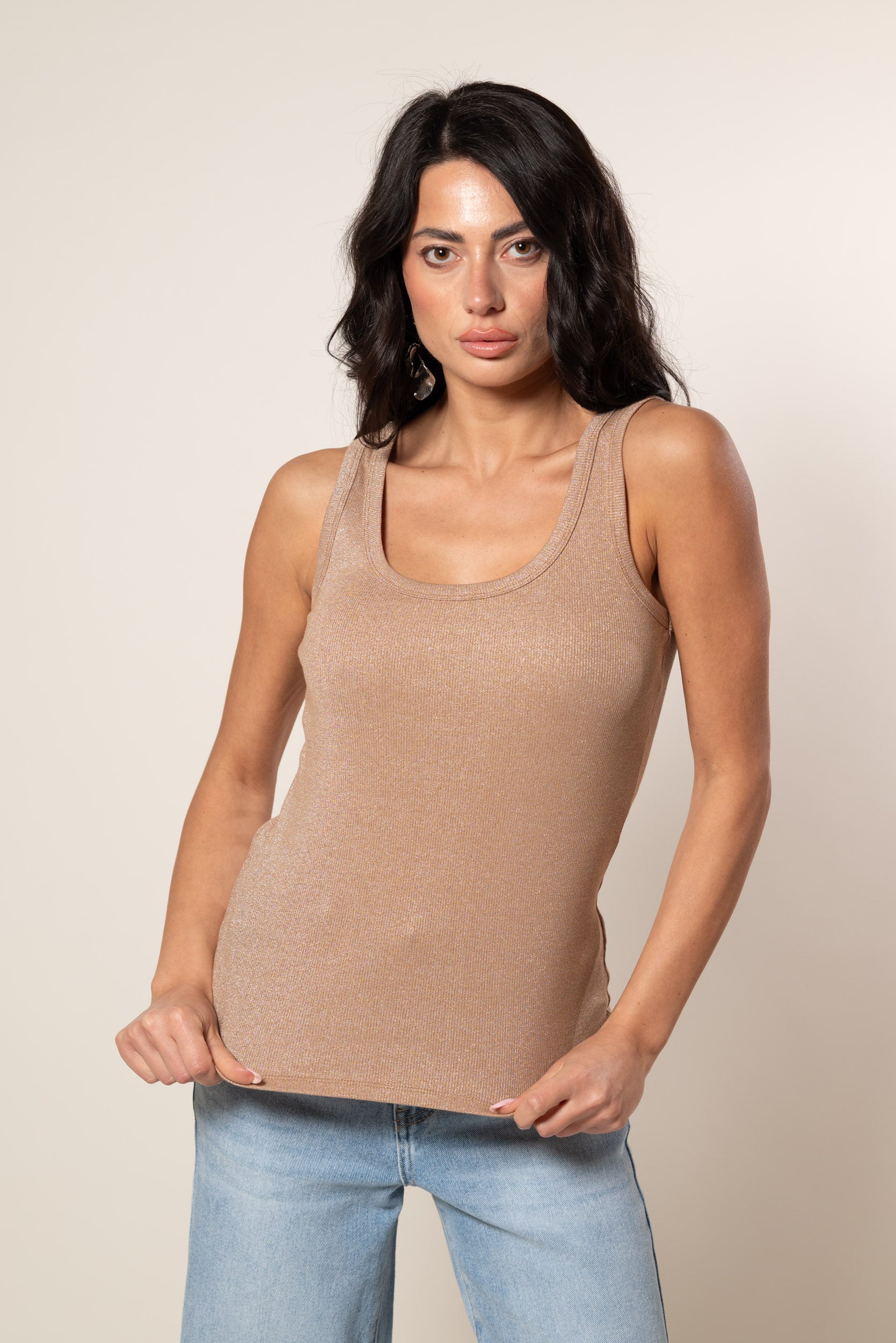 Canotta Lurex|Colore:Cammello