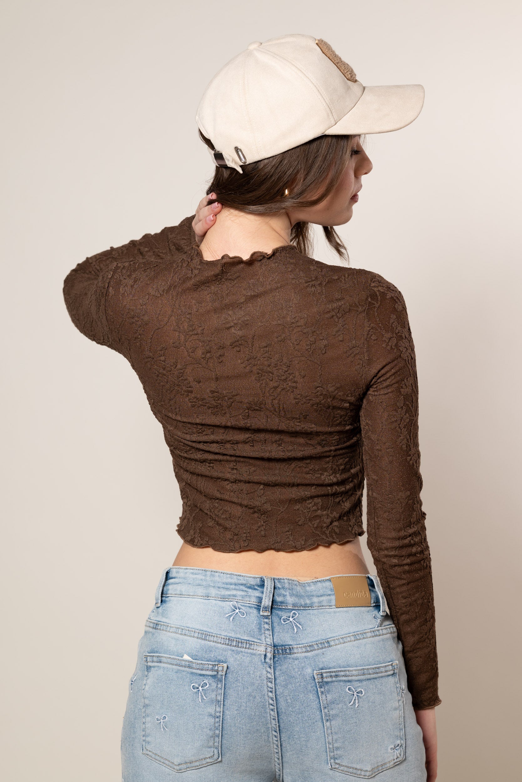 Maglia crop in pizzo|Colore:Marrone