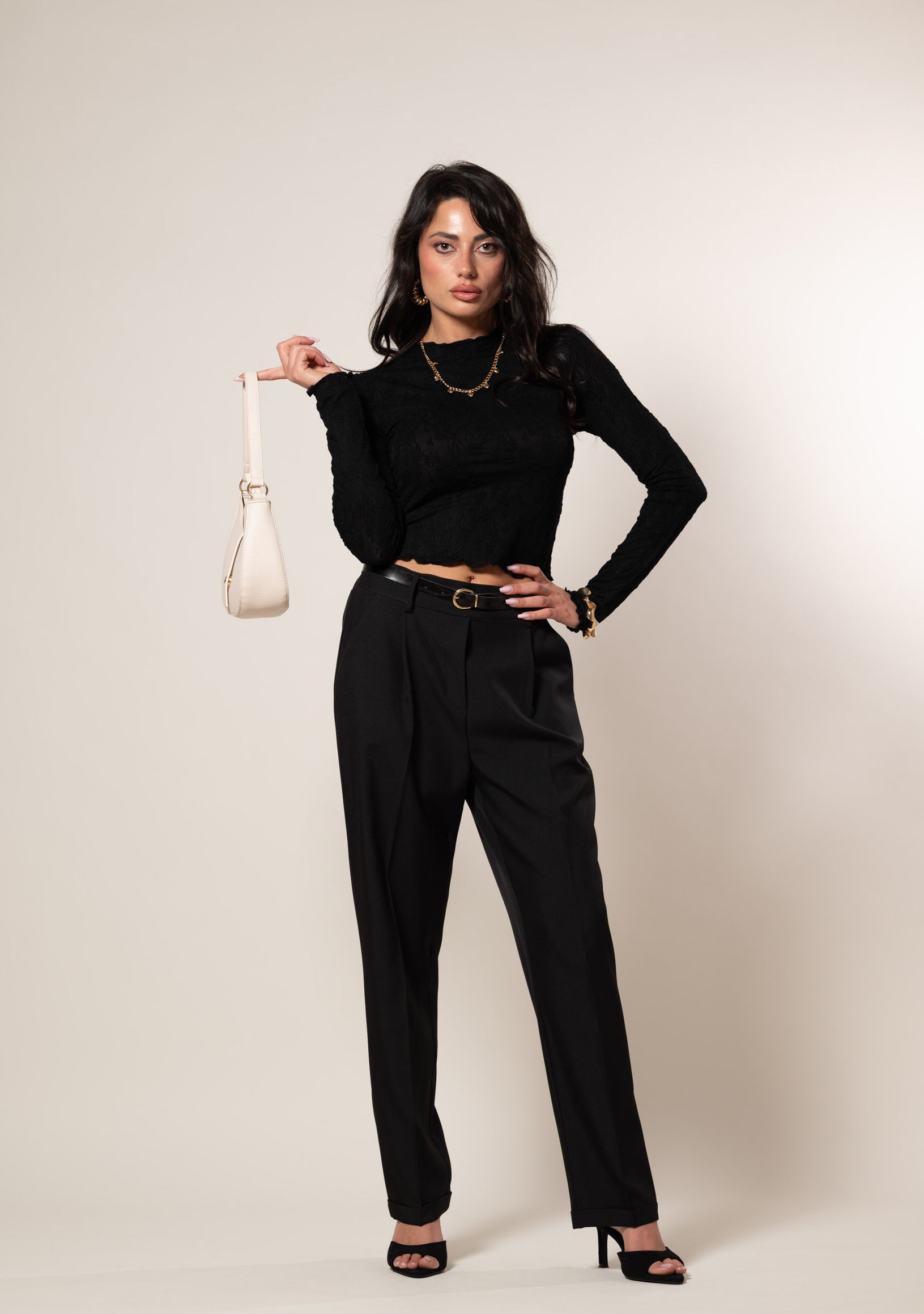Maglia crop in pizzo|Colore:Nero
