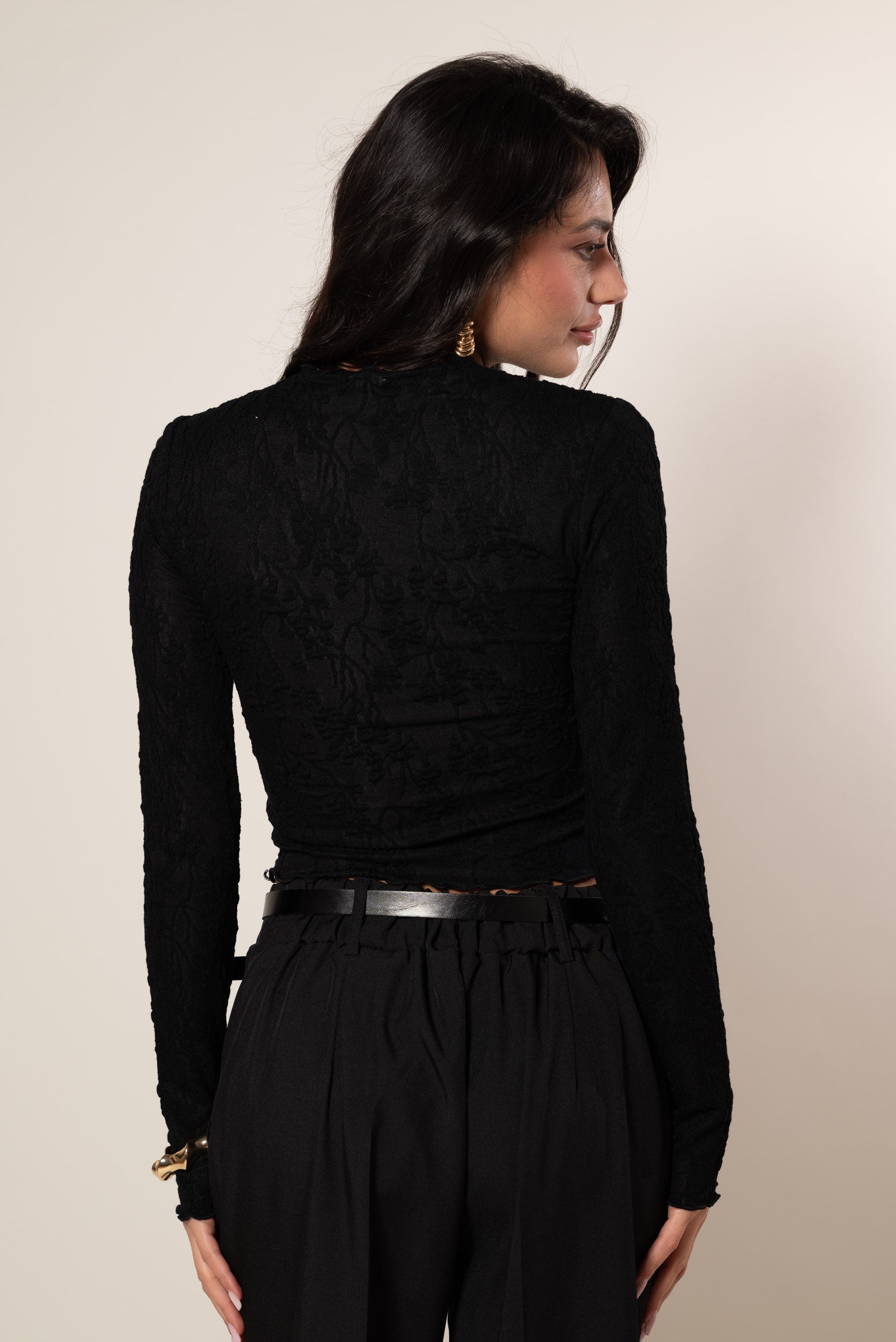 Maglia crop in pizzo|Colore:Nero