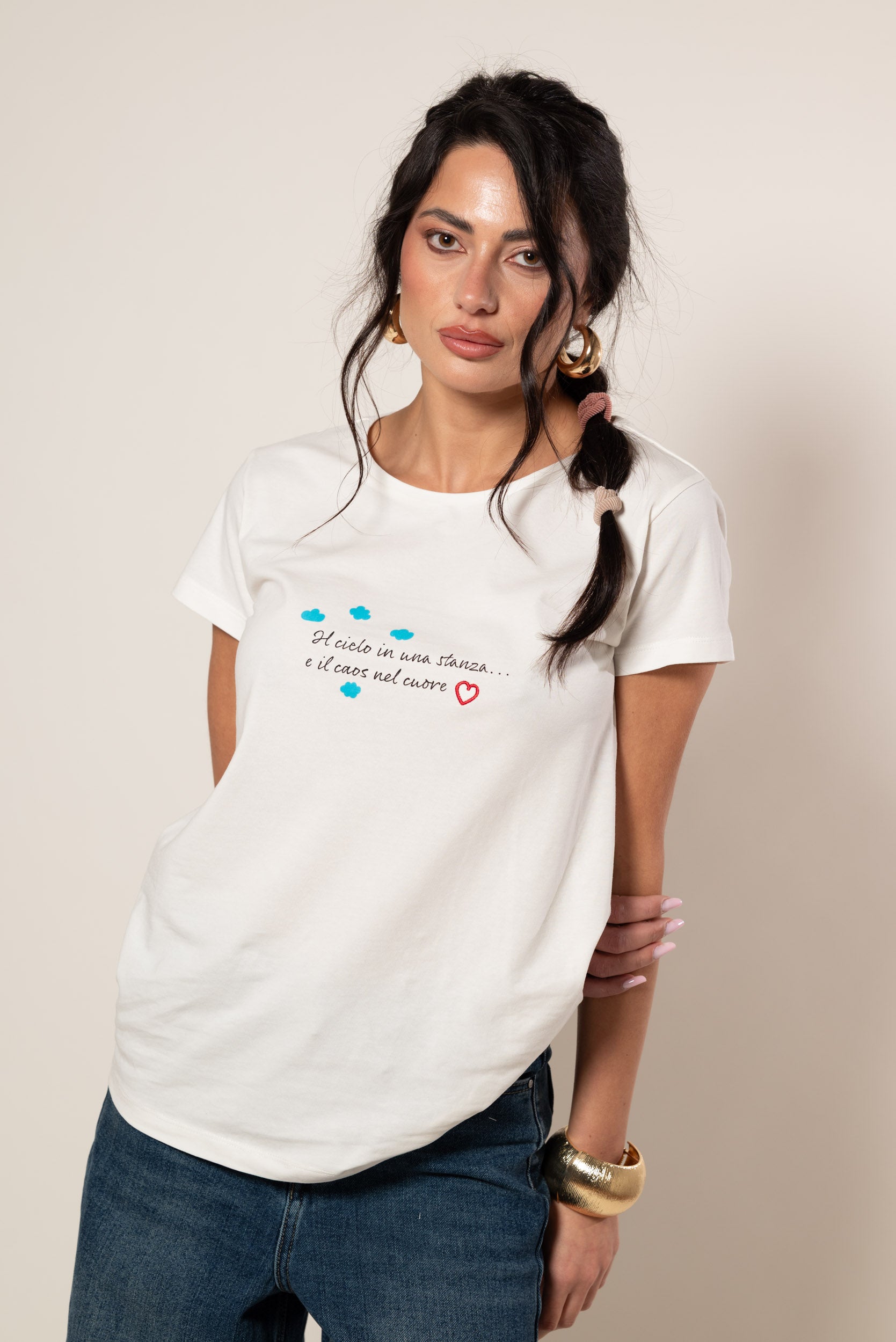 T shirt Caos nel cuore|Colore:Bianco latte
