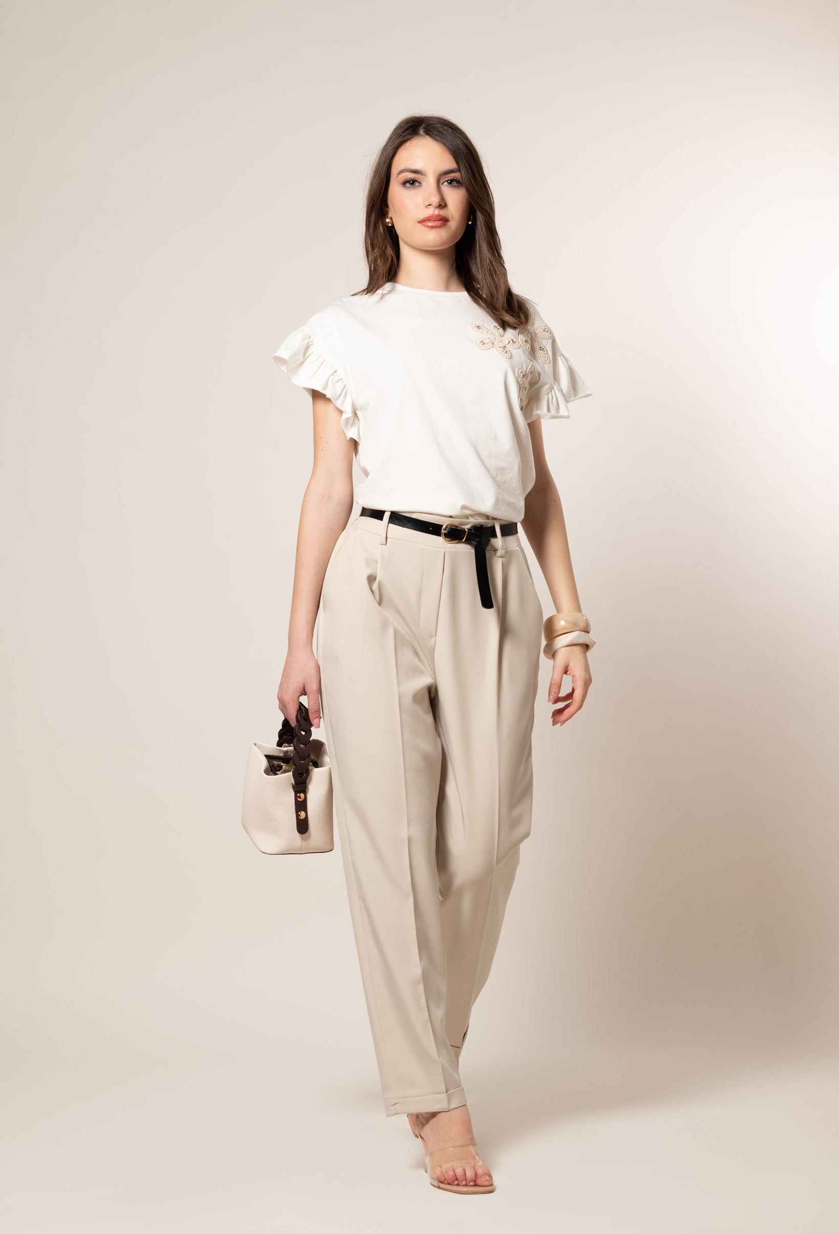 Pantaloni con cintura|Colore:Beige