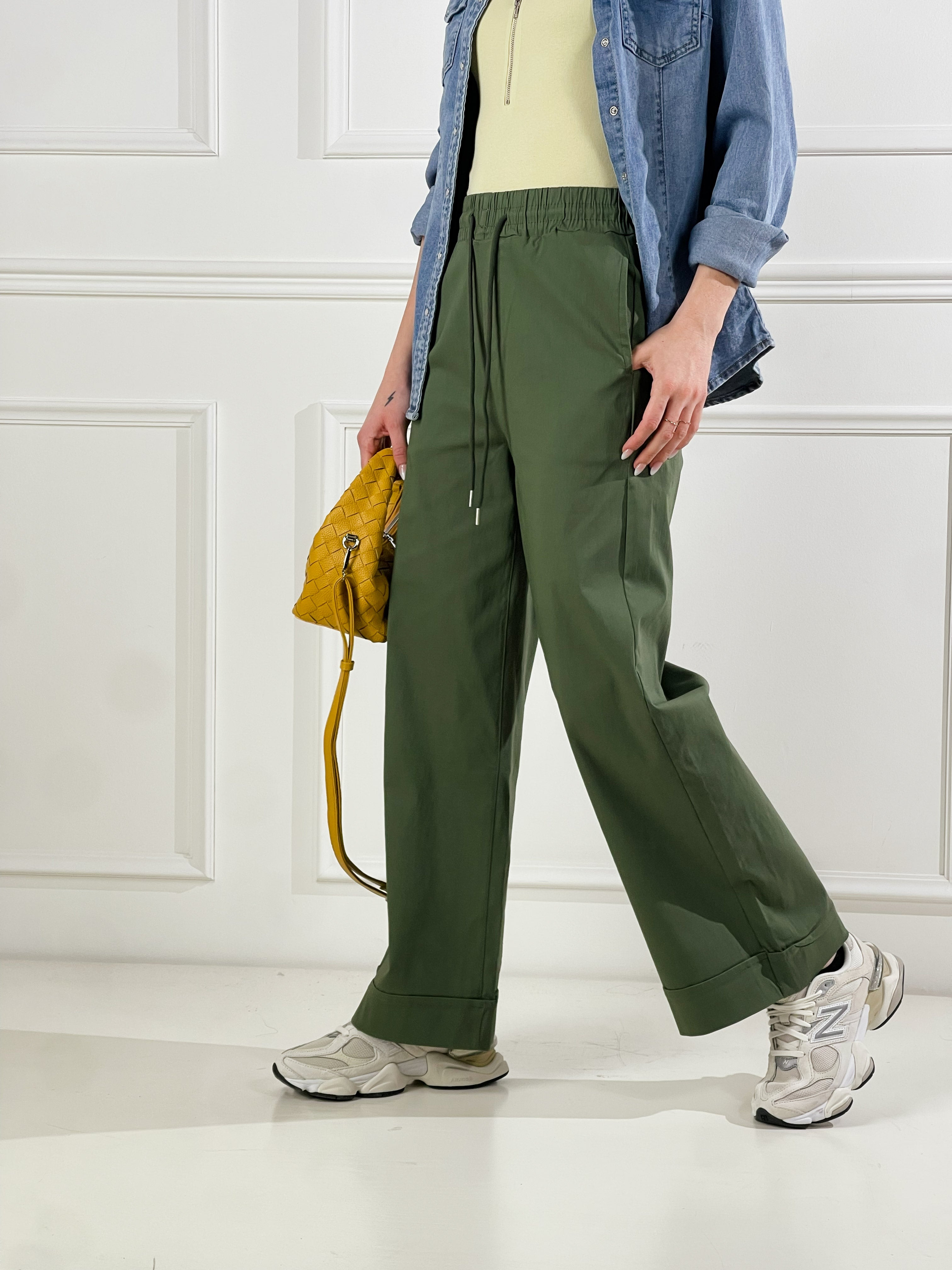 Pantaloni con coluisse|Colore:Verde militare
