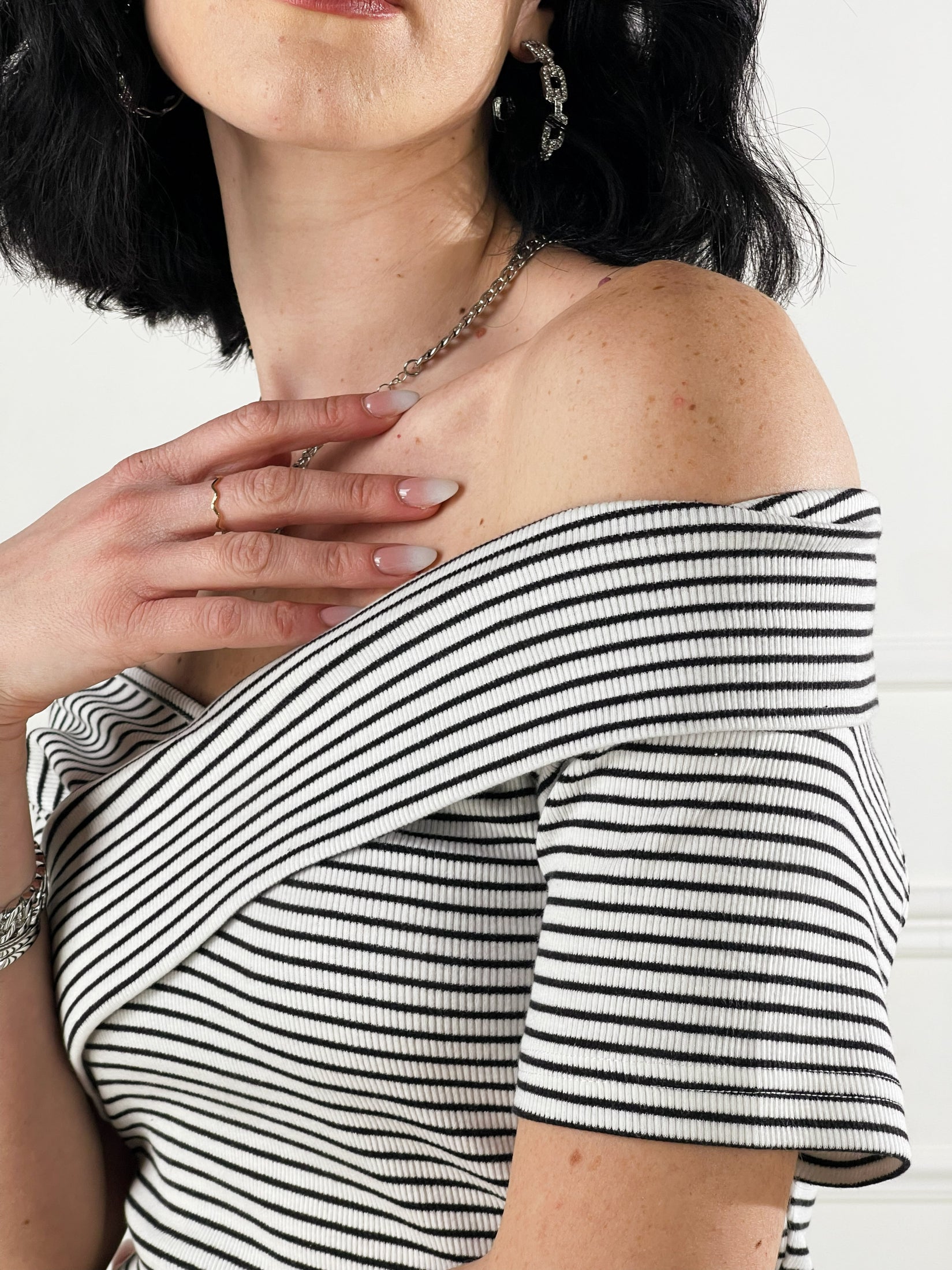 Maglia Bardot a righe|Colore:Bianco/nero