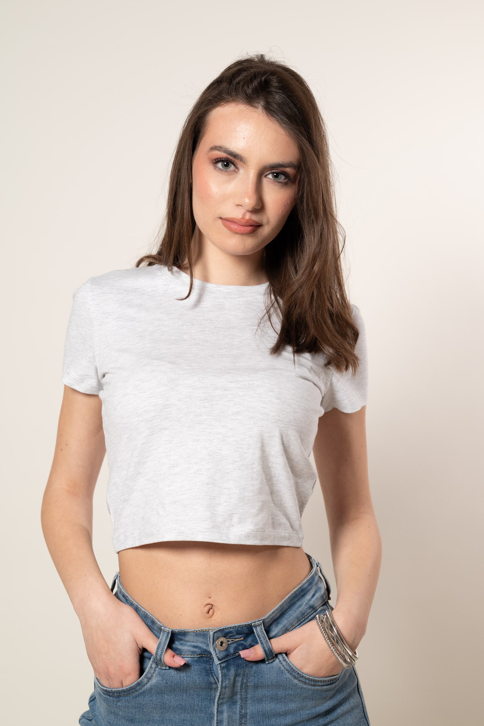 T-Shirt Crop|Colore:Grigio melange