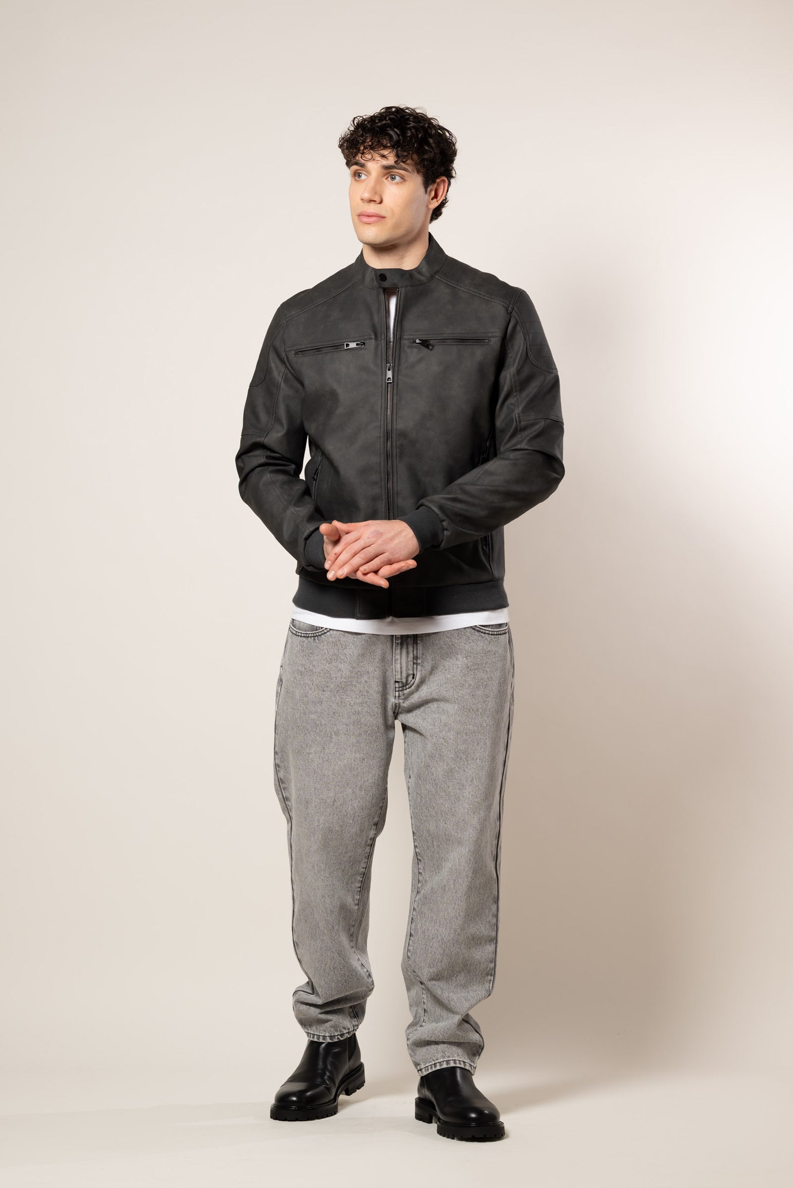 Giubbino effetto pelle|Colore:Nero