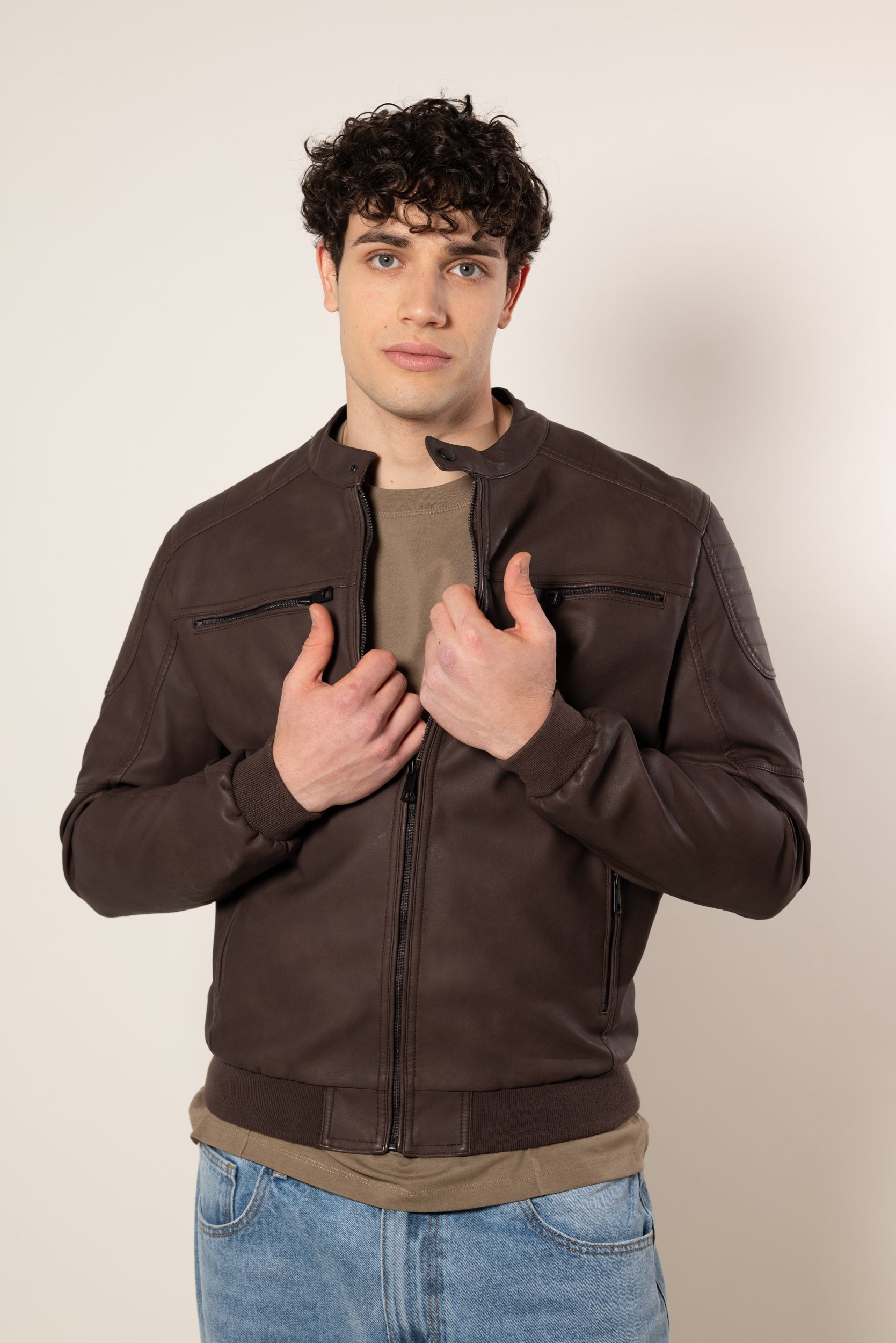 Giubbino effetto pelle|Colore:Marrone