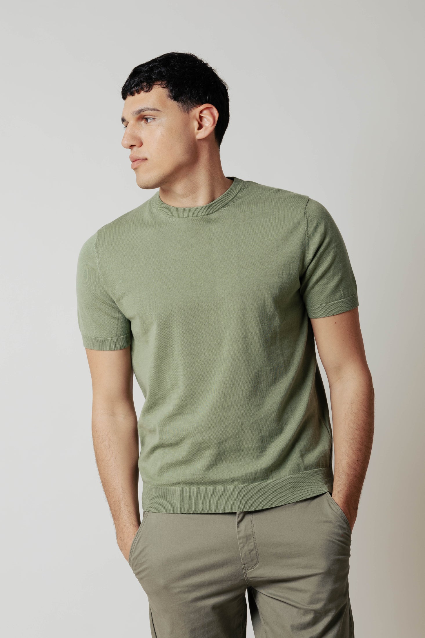 T_Shirt in maglia|Colore:Verde oliva