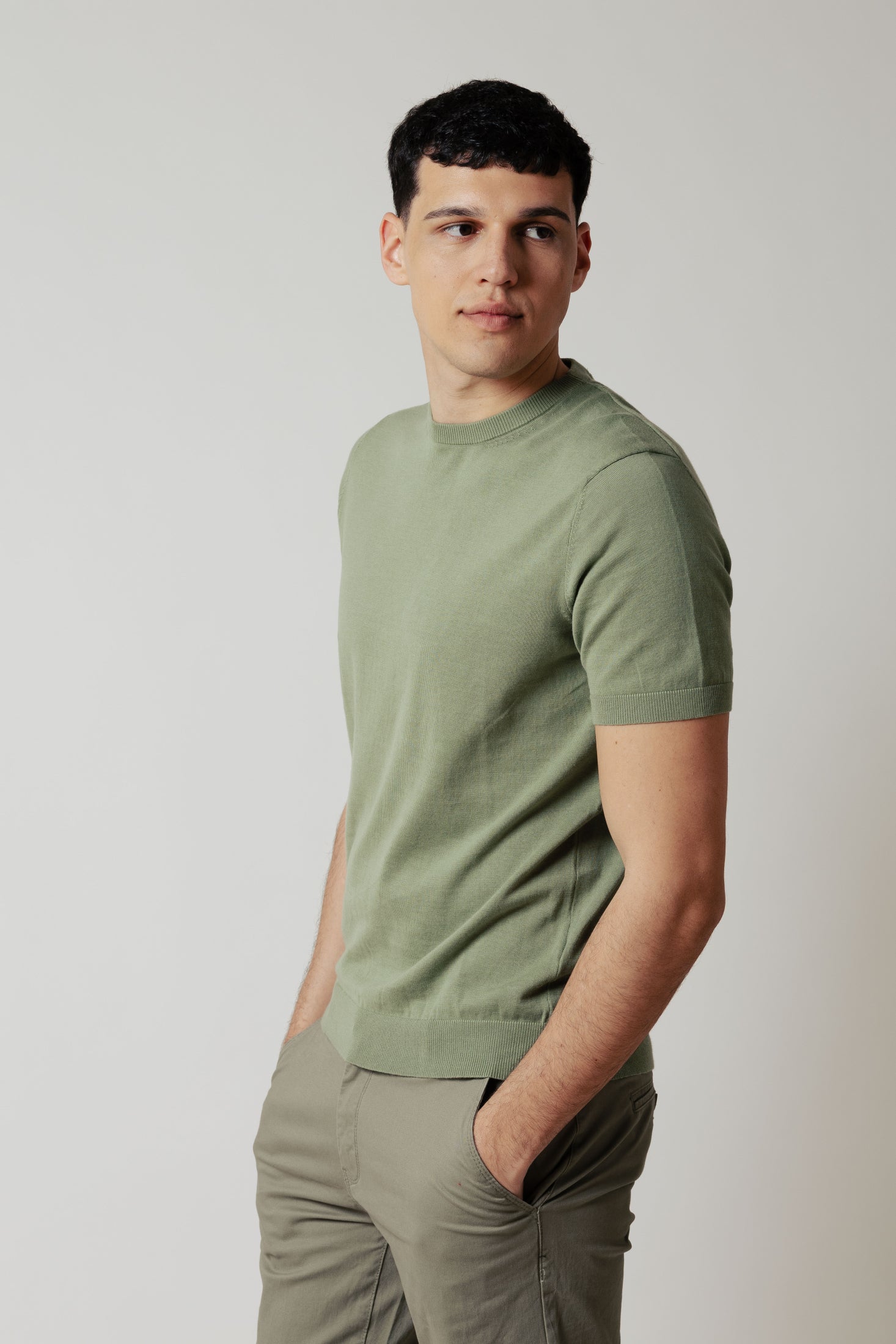 T_Shirt in maglia|Colore:Verde oliva