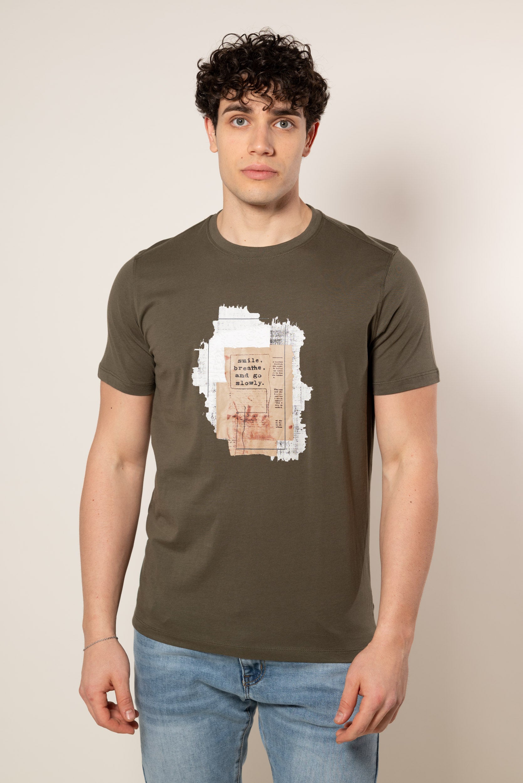 T-Shirt Slowly|Colore:Verde militare