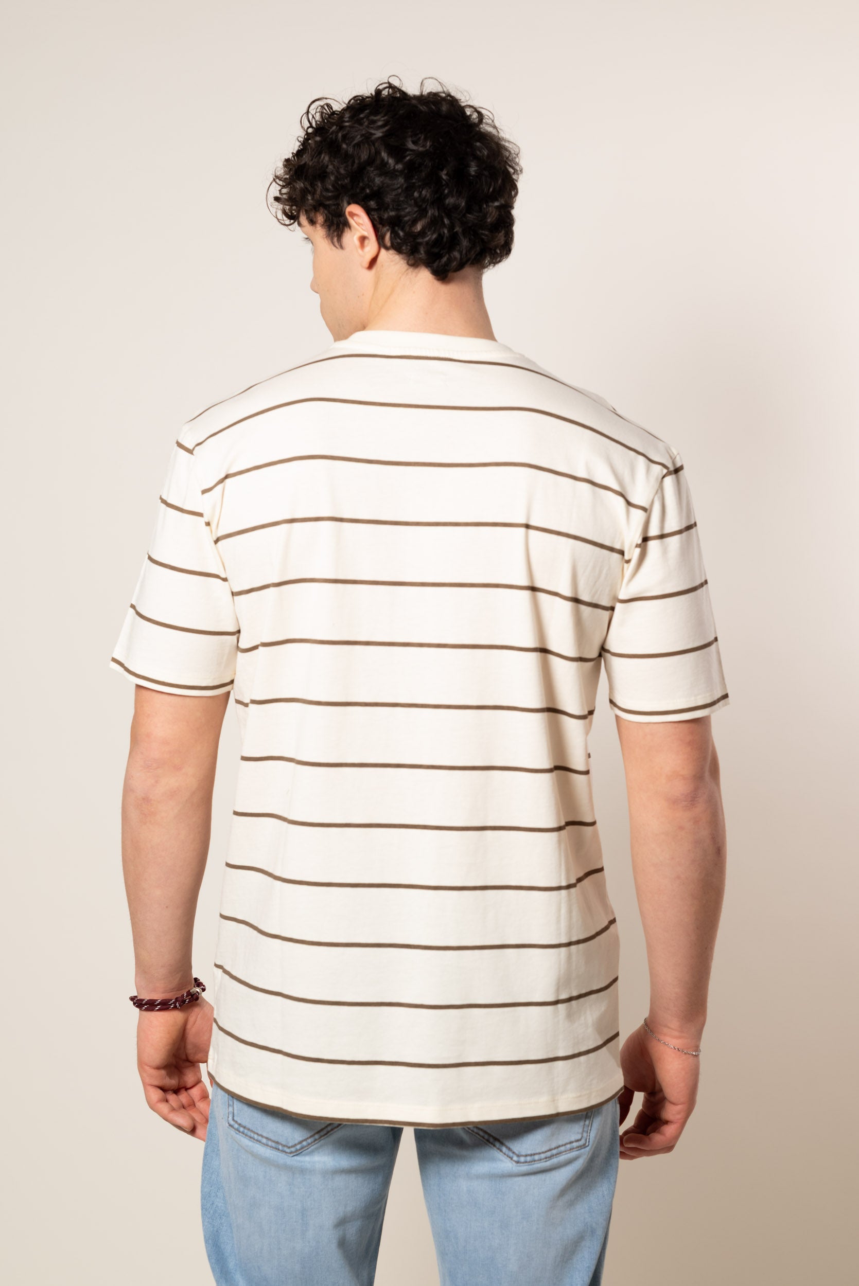 T-shirt a righe orizzontali con scritta ricamata s|Colore:Burro