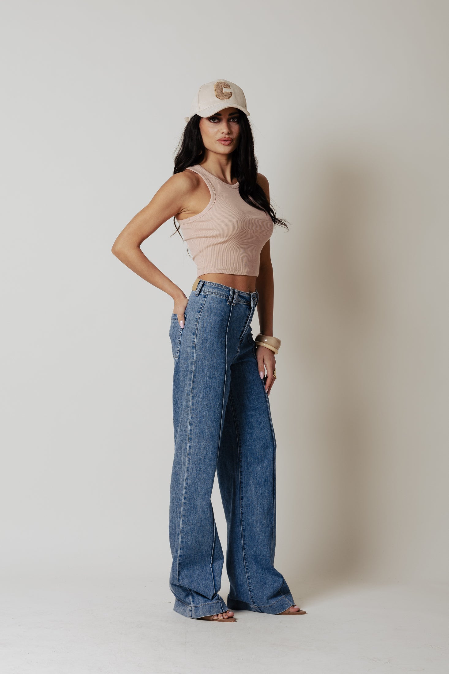 Canotta costina crop|Colore:Cipria