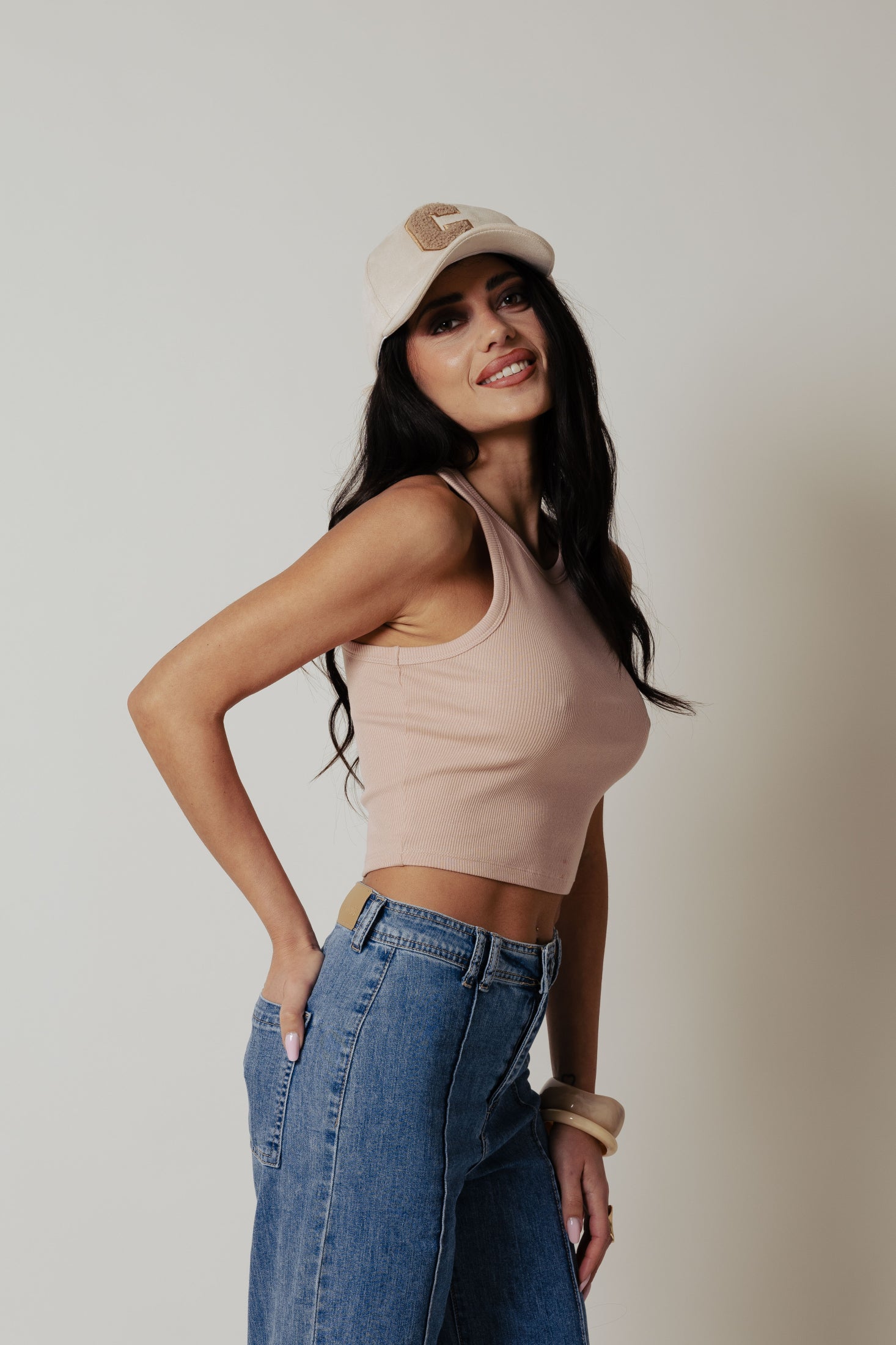 Canotta costina crop|Colore:Cipria