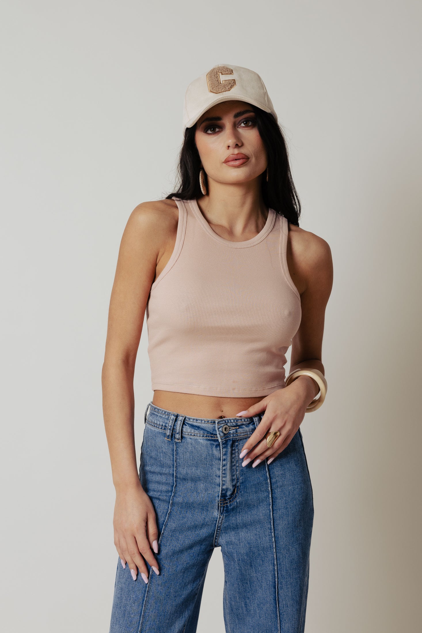 Canotta costina crop|Colore:Cipria
