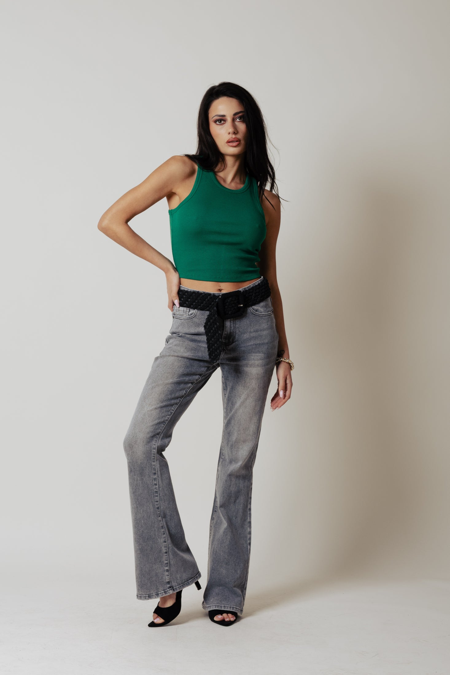 Canotta costina crop|Colore:Smeraldo