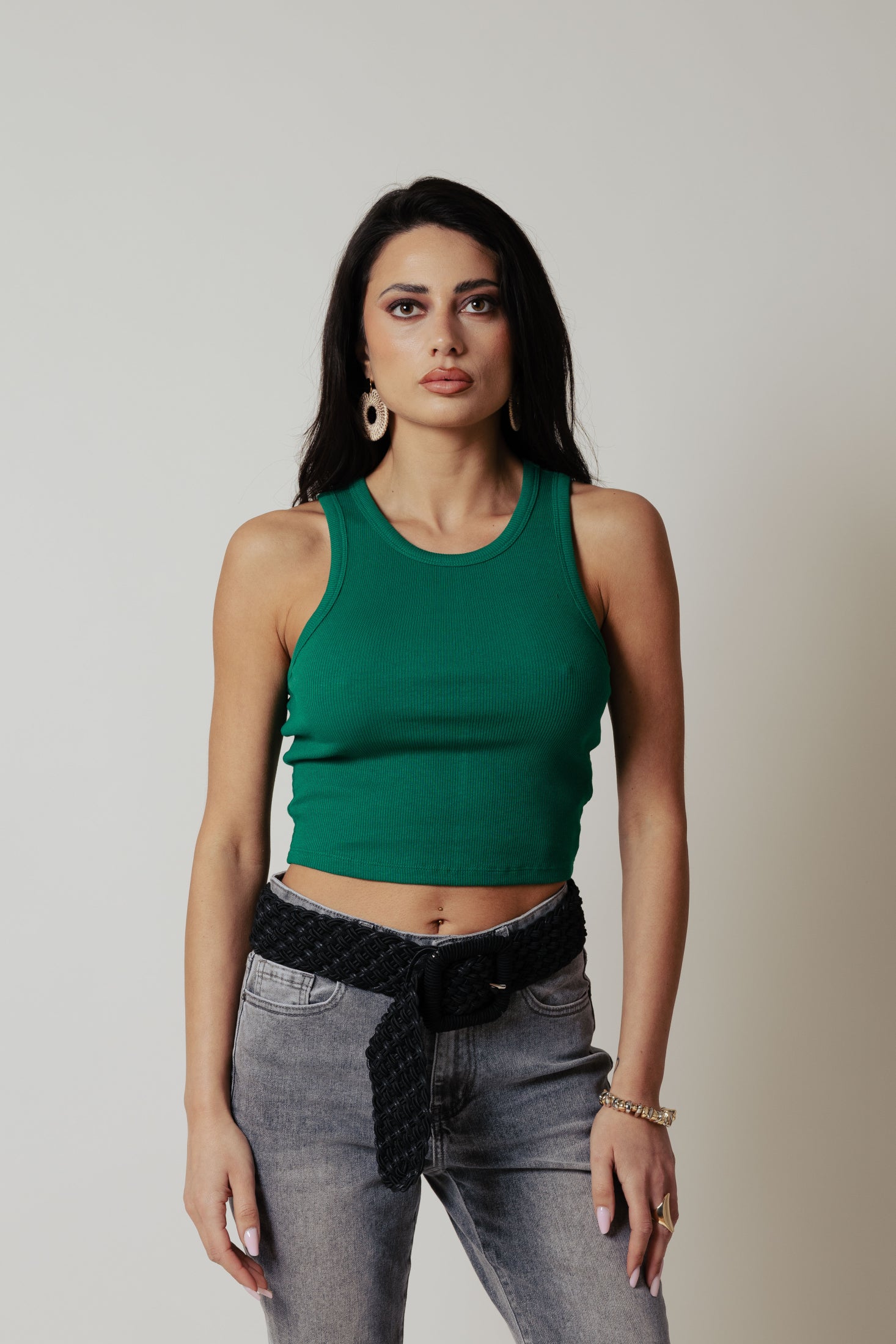 Canotta costina crop|Colore:Smeraldo
