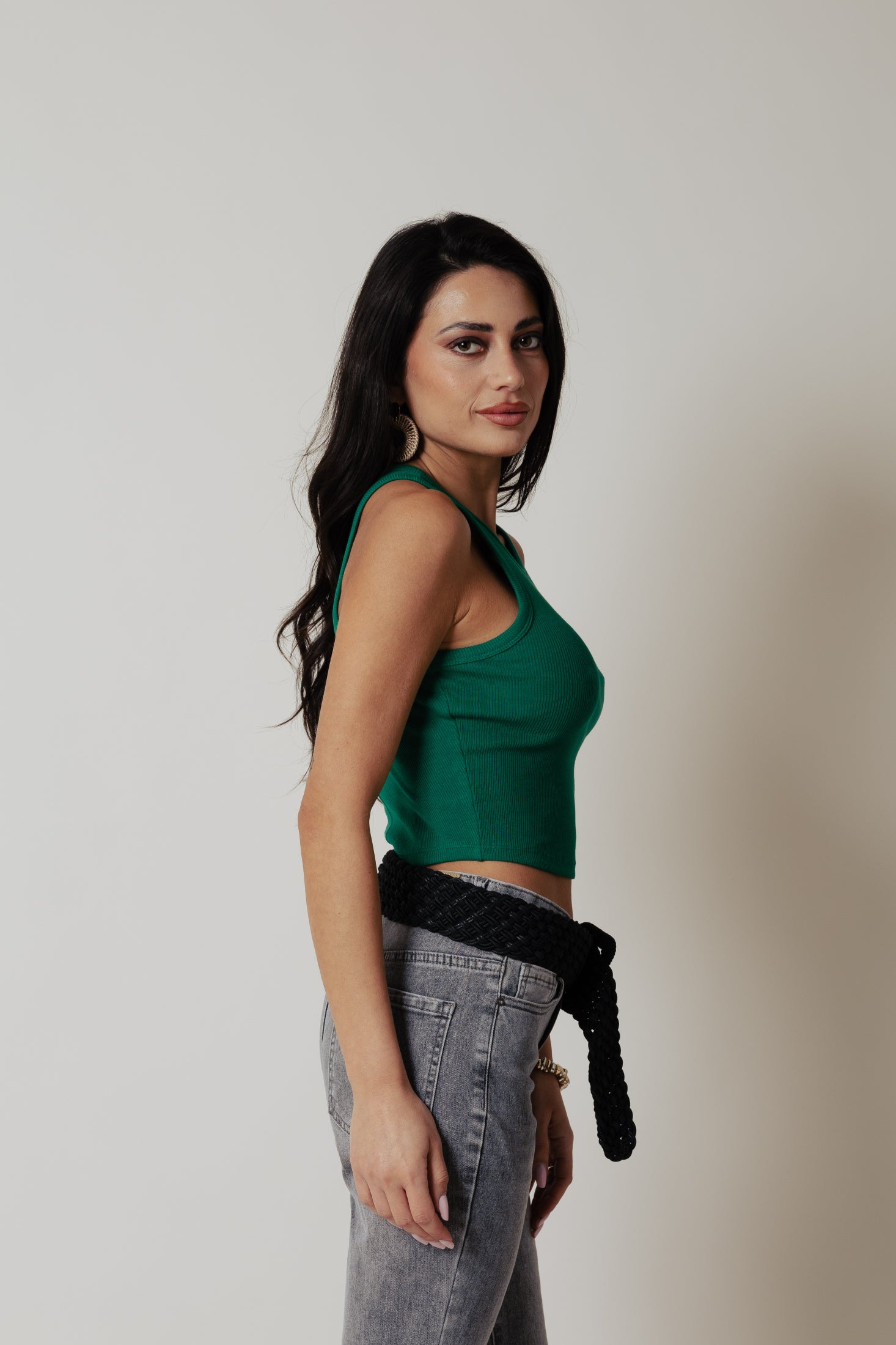 Canotta costina crop|Colore:Smeraldo