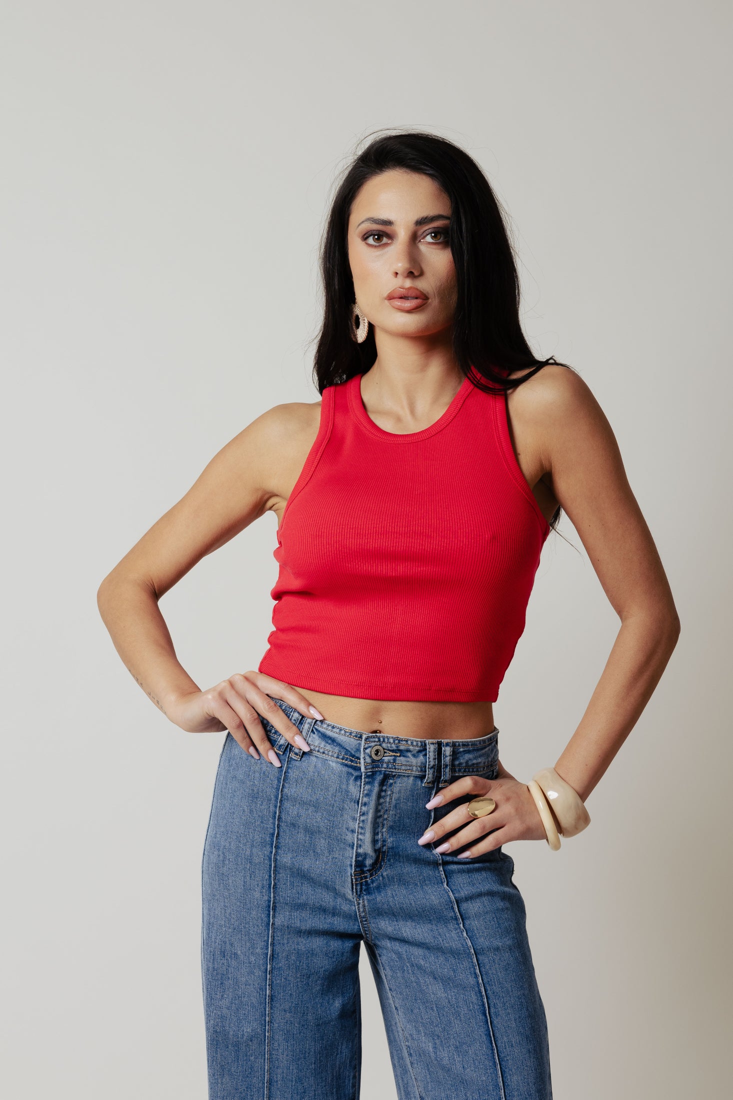 Canotta costina crop|Colore:Rosso tomato