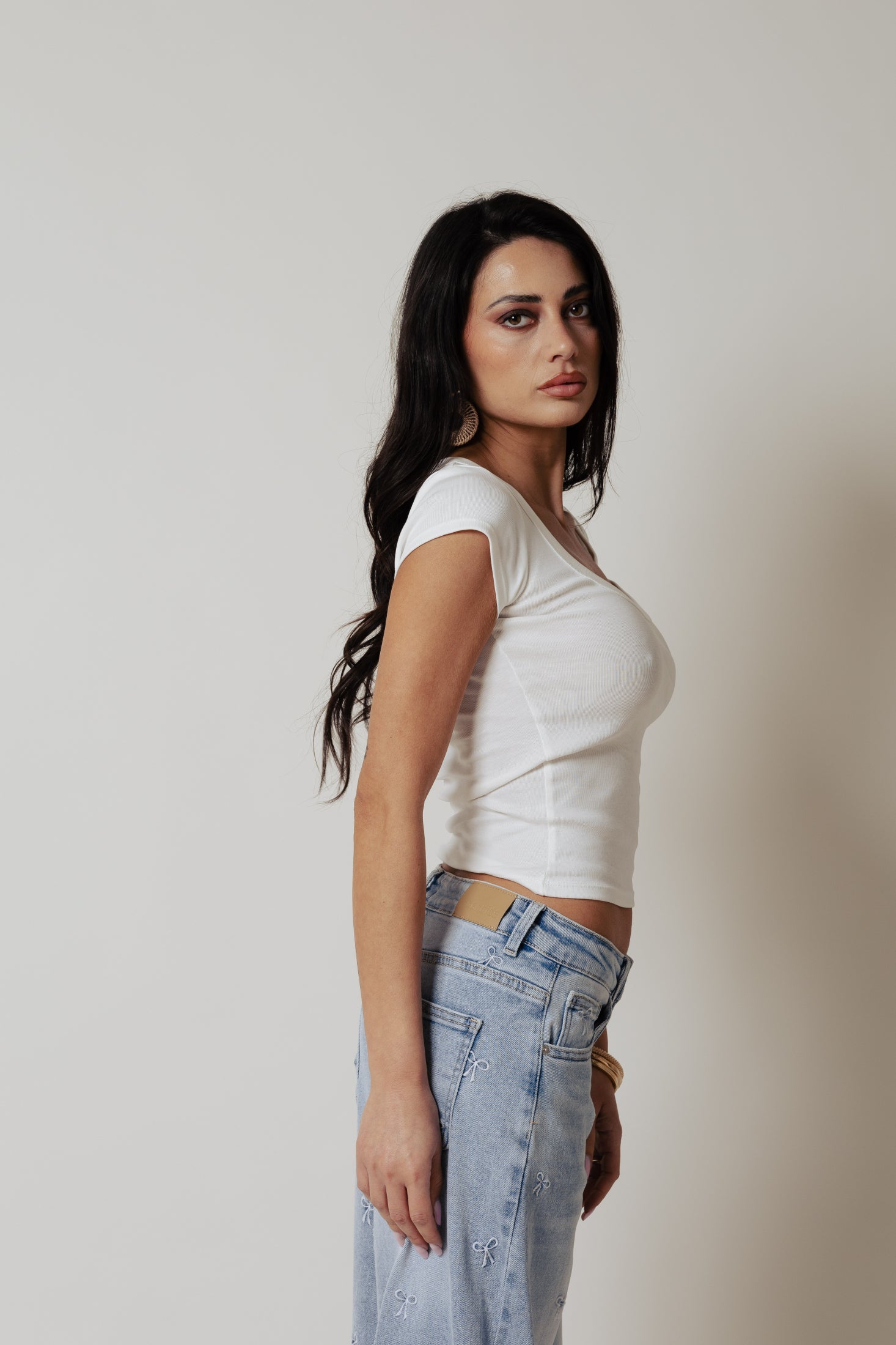 T-Shirt U neck|Colore:Bianco latte