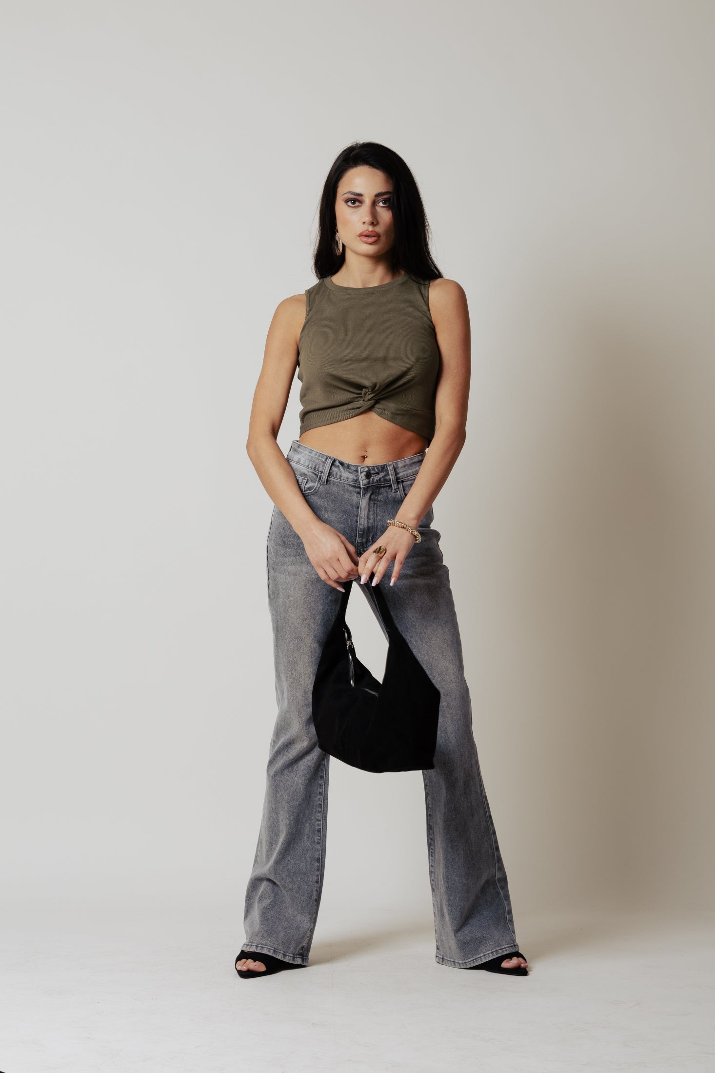 Top con nodo in vita|Colore:Salvia