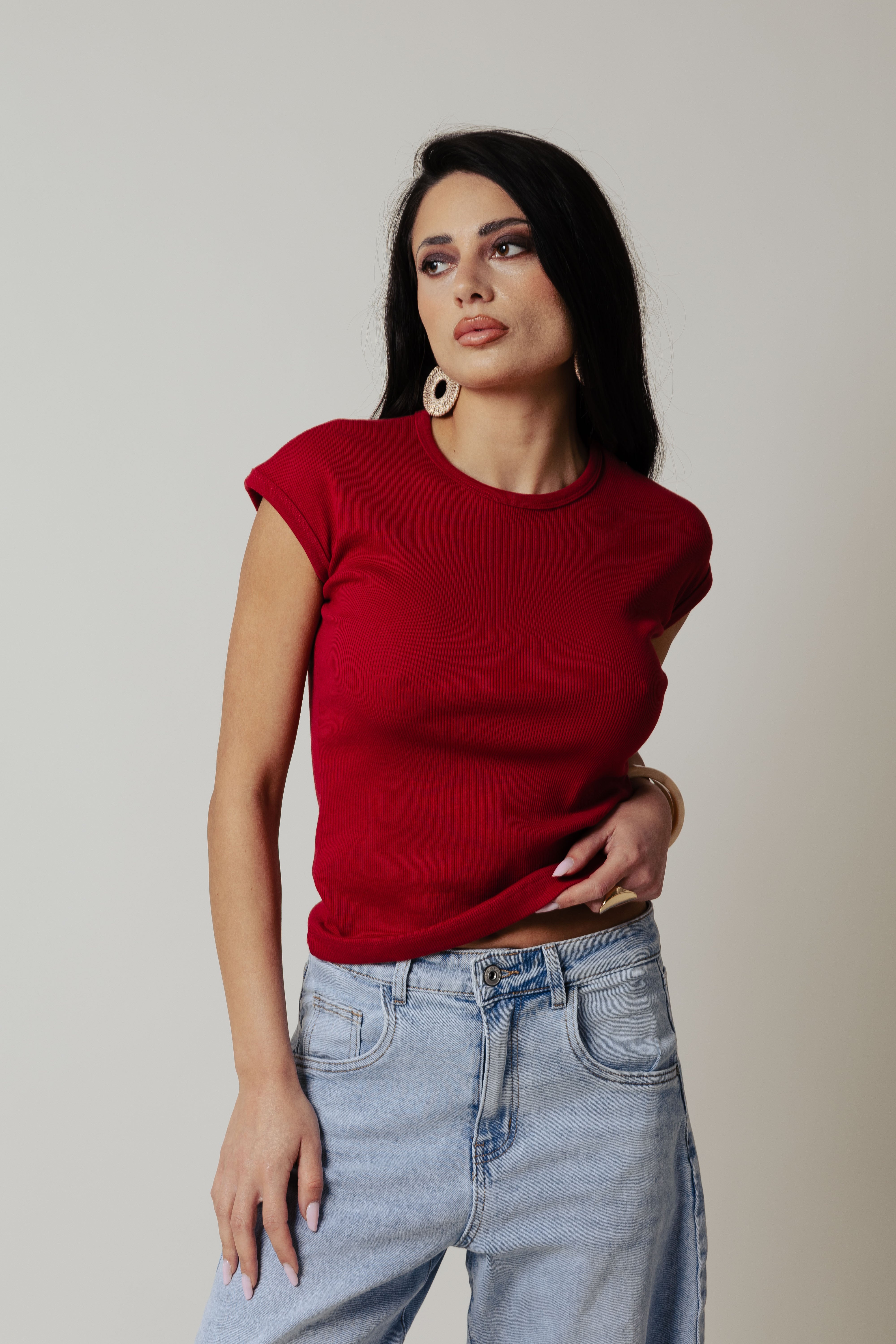 T- Shirt manica aletta |Colore:Rosso india