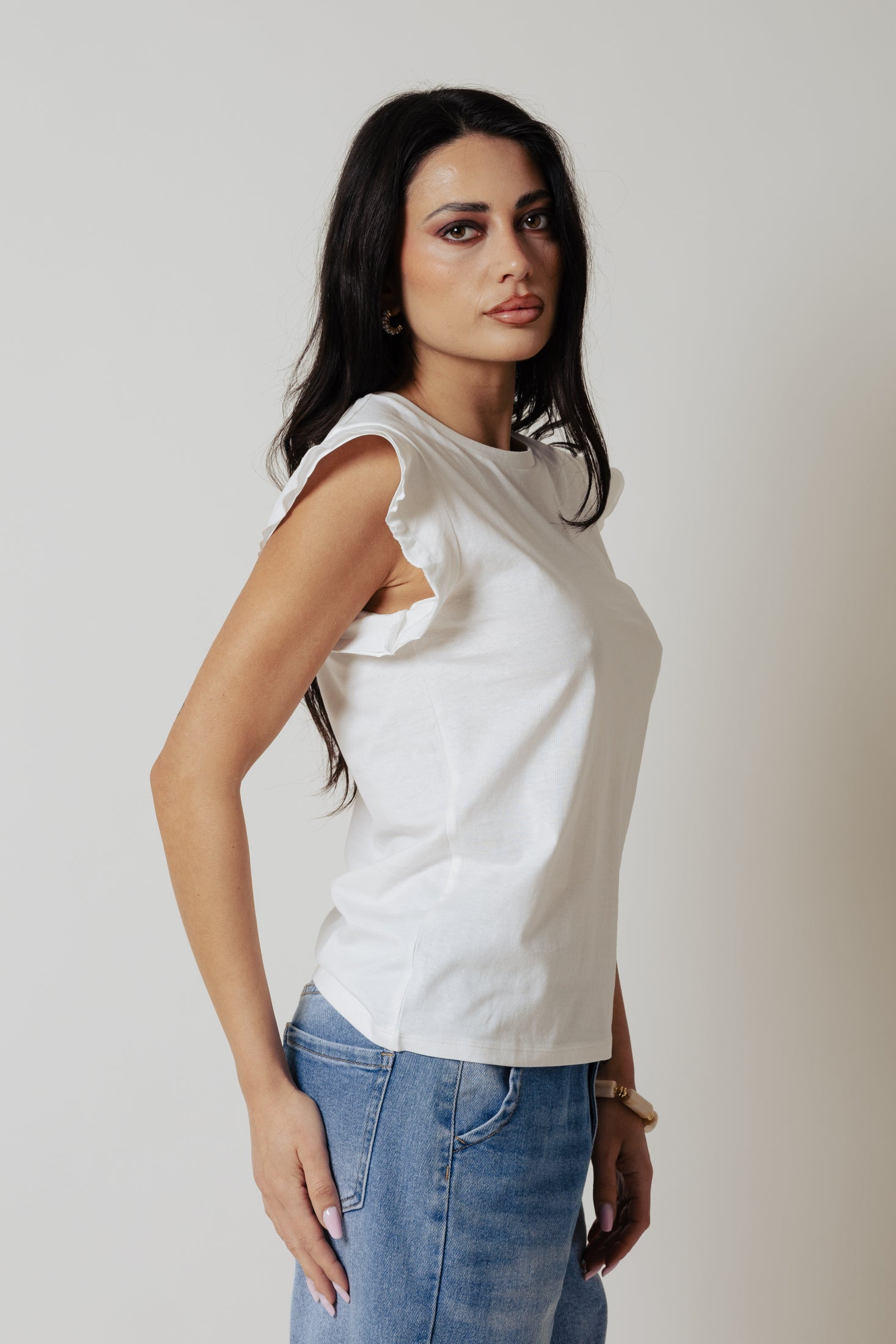 T-shirt volant|Colore:Bianco latte