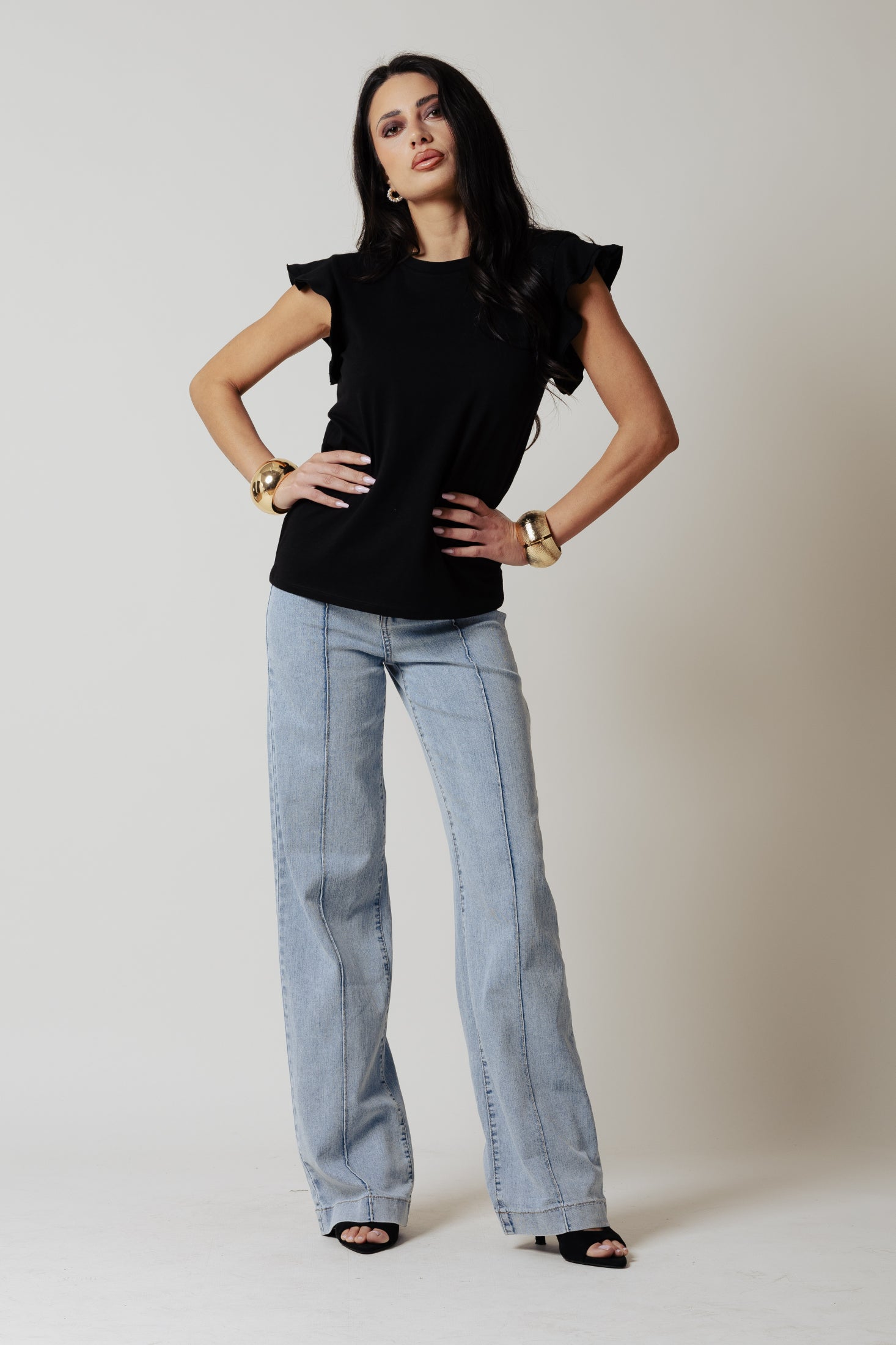 T-shirt volant|Colore:Nero