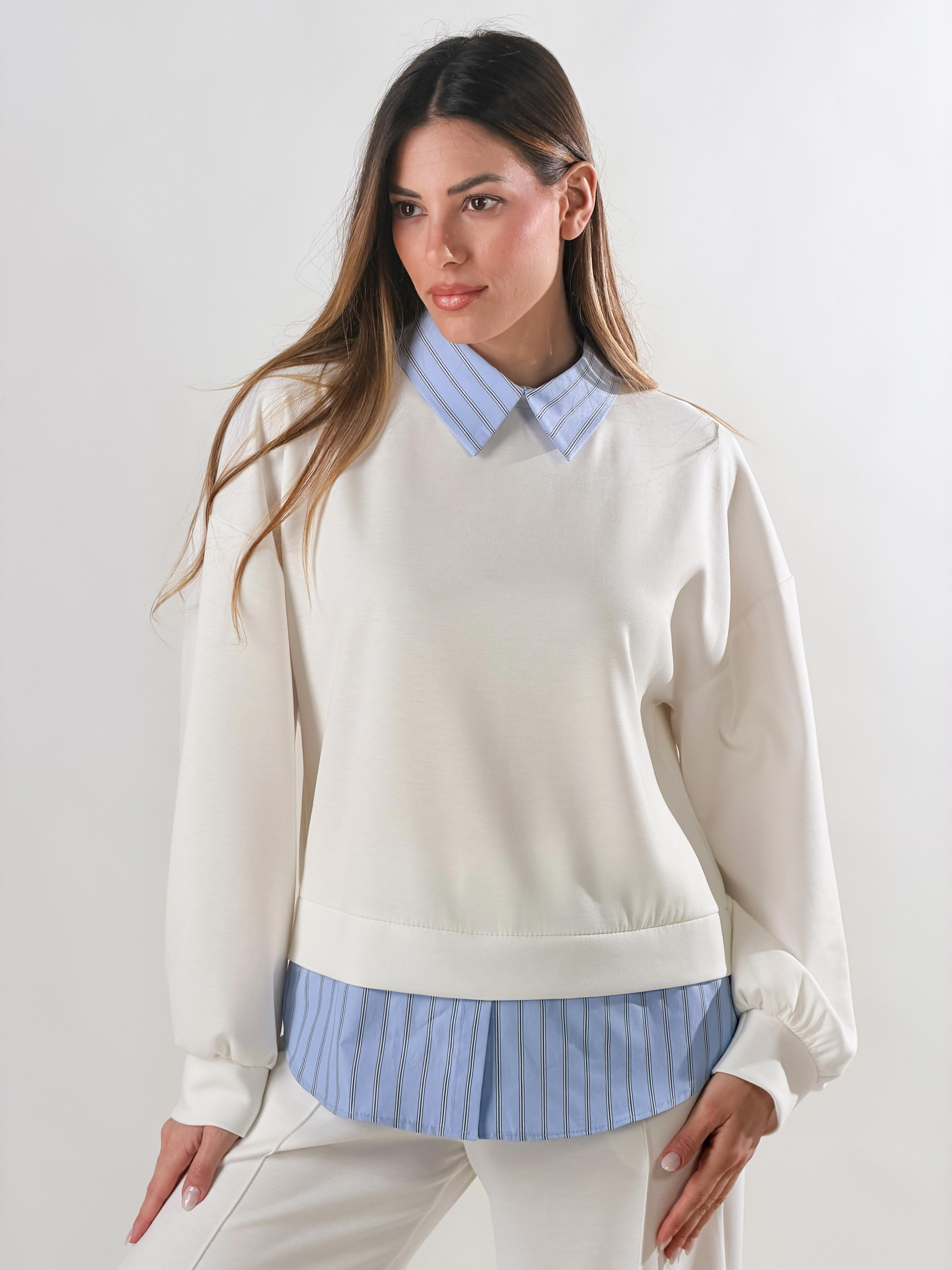 Felpa con camicia|Colore:Panna