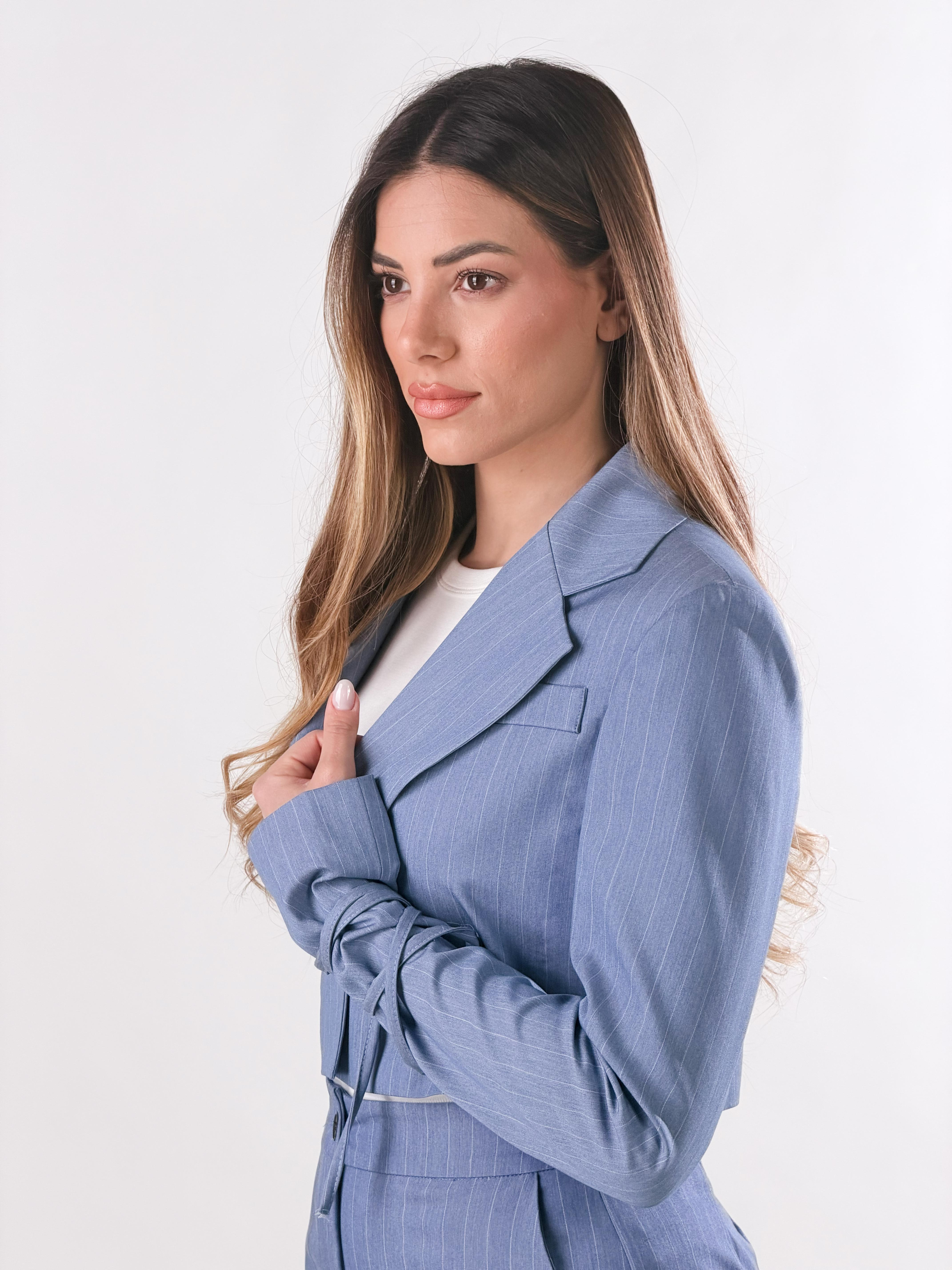Blazer Crop con stinghe|Colore:Jeans