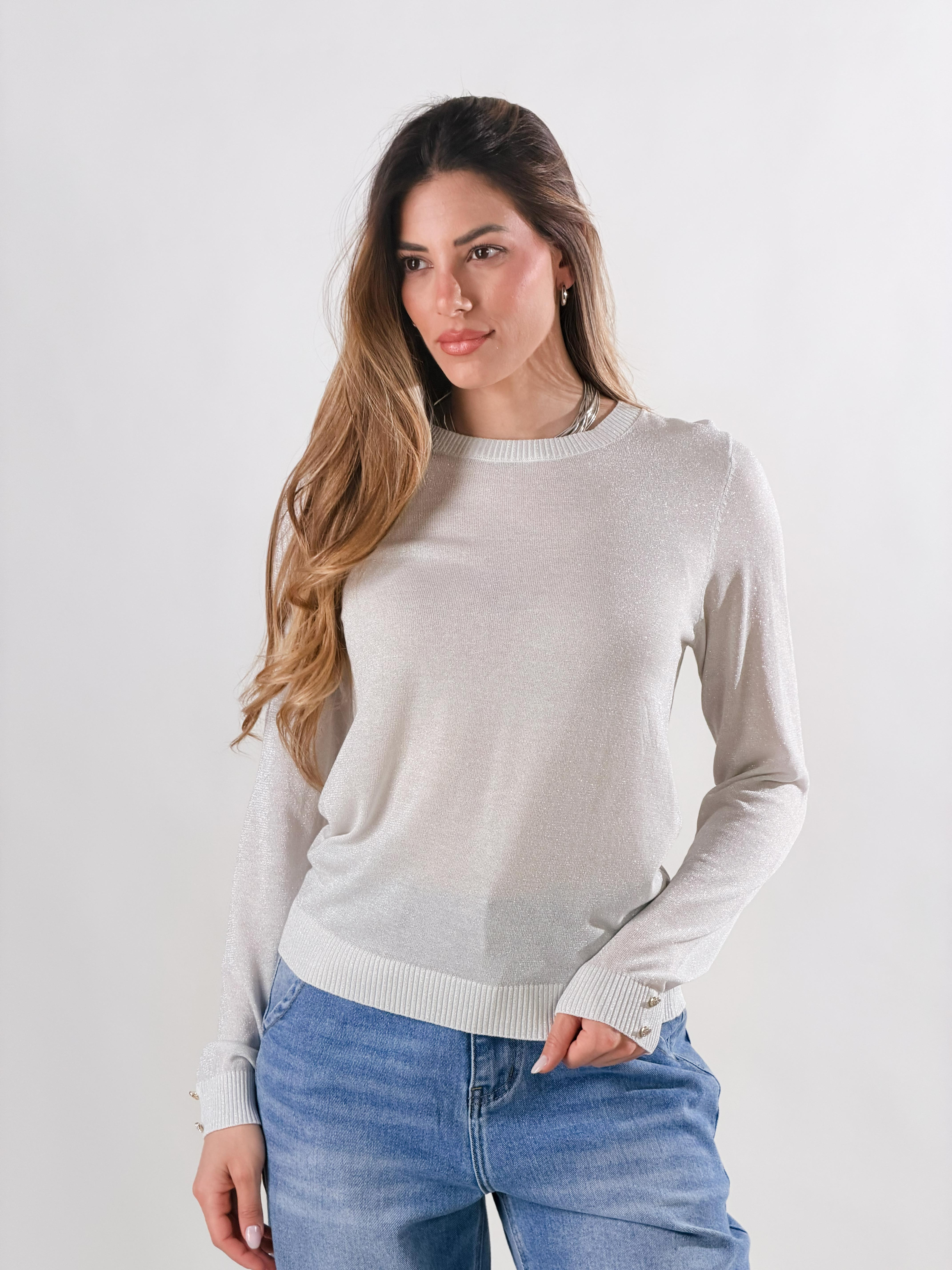 Maglia lurex con charms ai polsi|Colore:Bianco