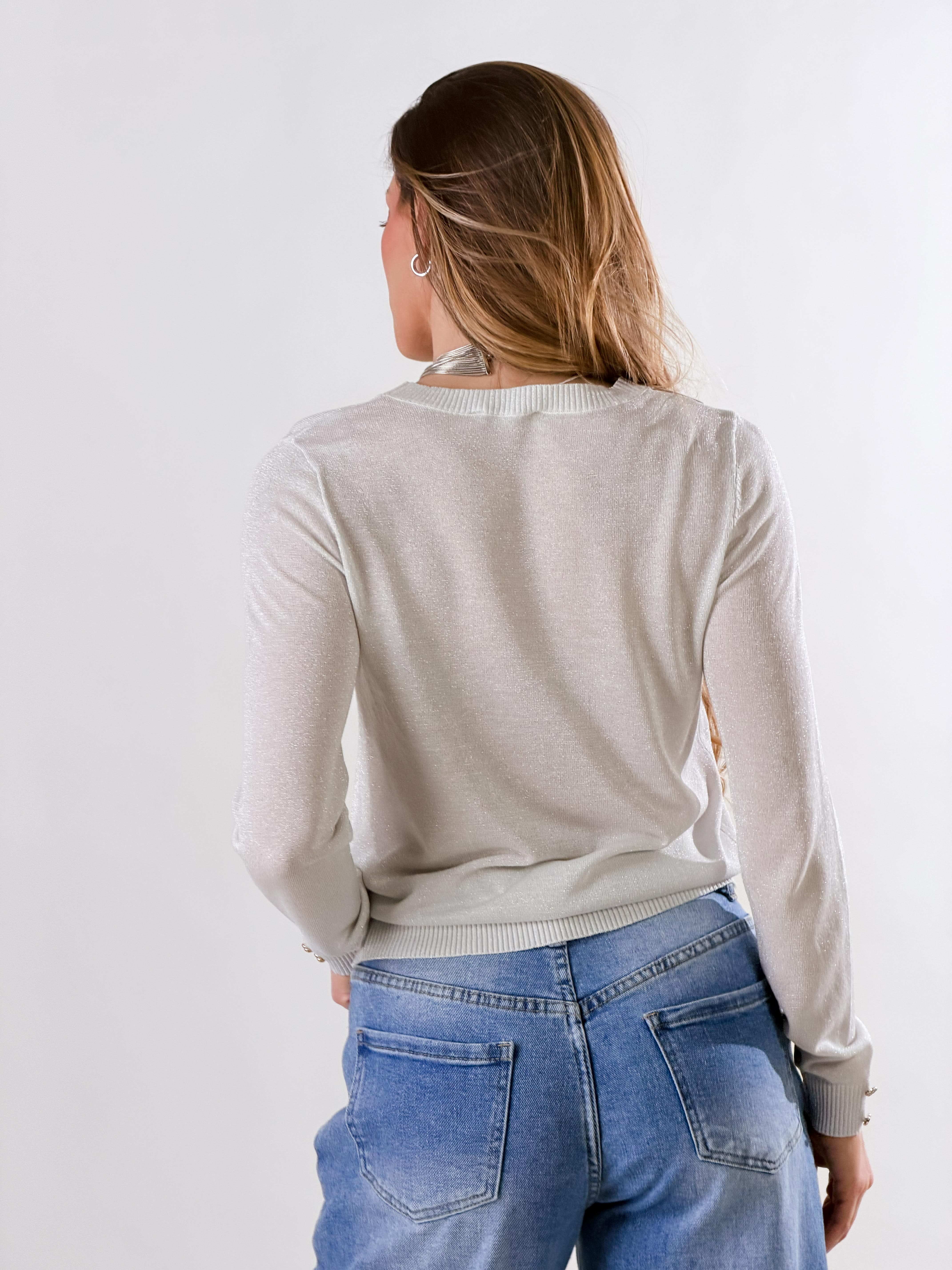 Maglia lurex con charms ai polsi|Colore:Bianco