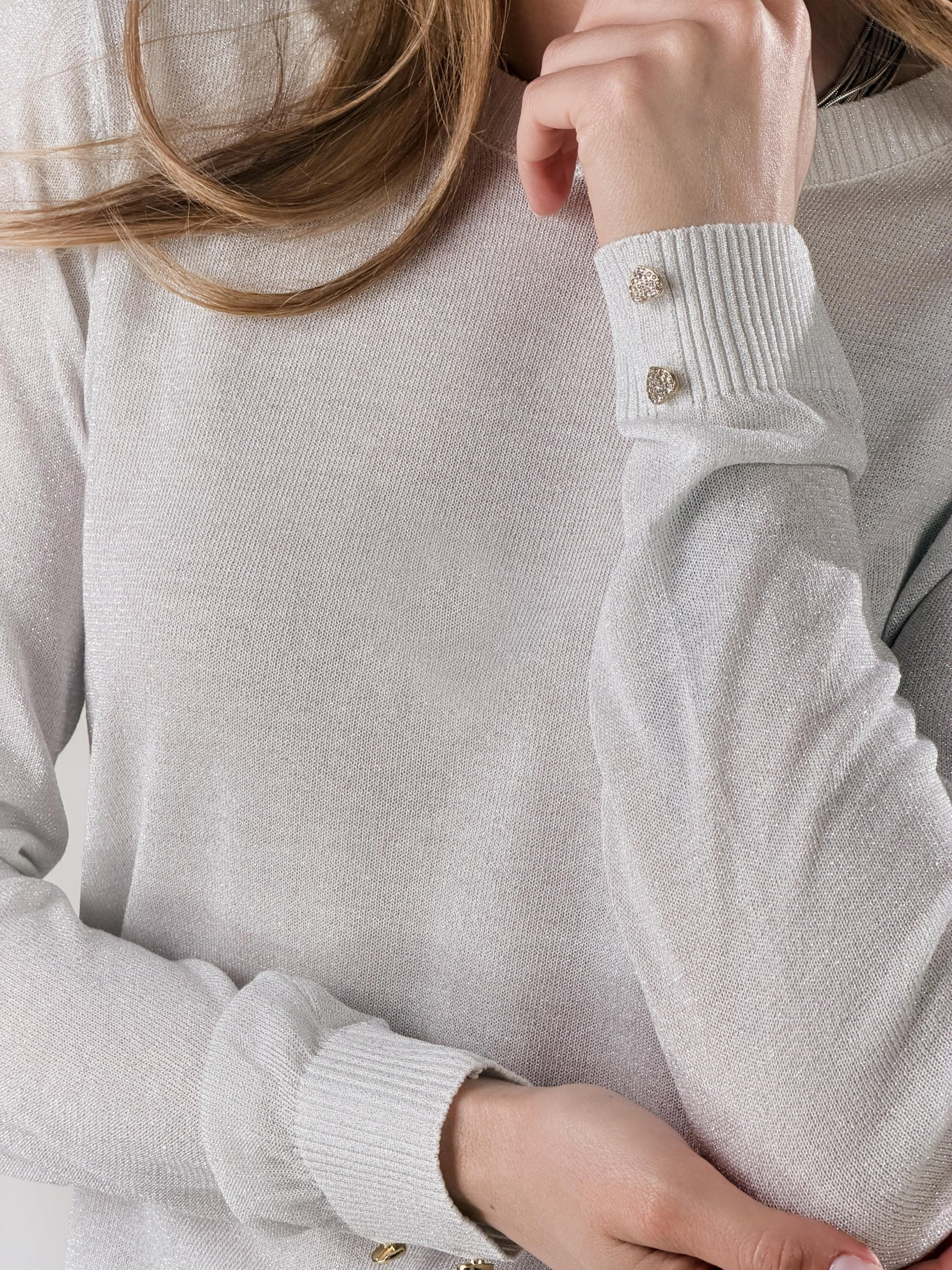 Maglia lurex con charms ai polsi|Colore:Bianco