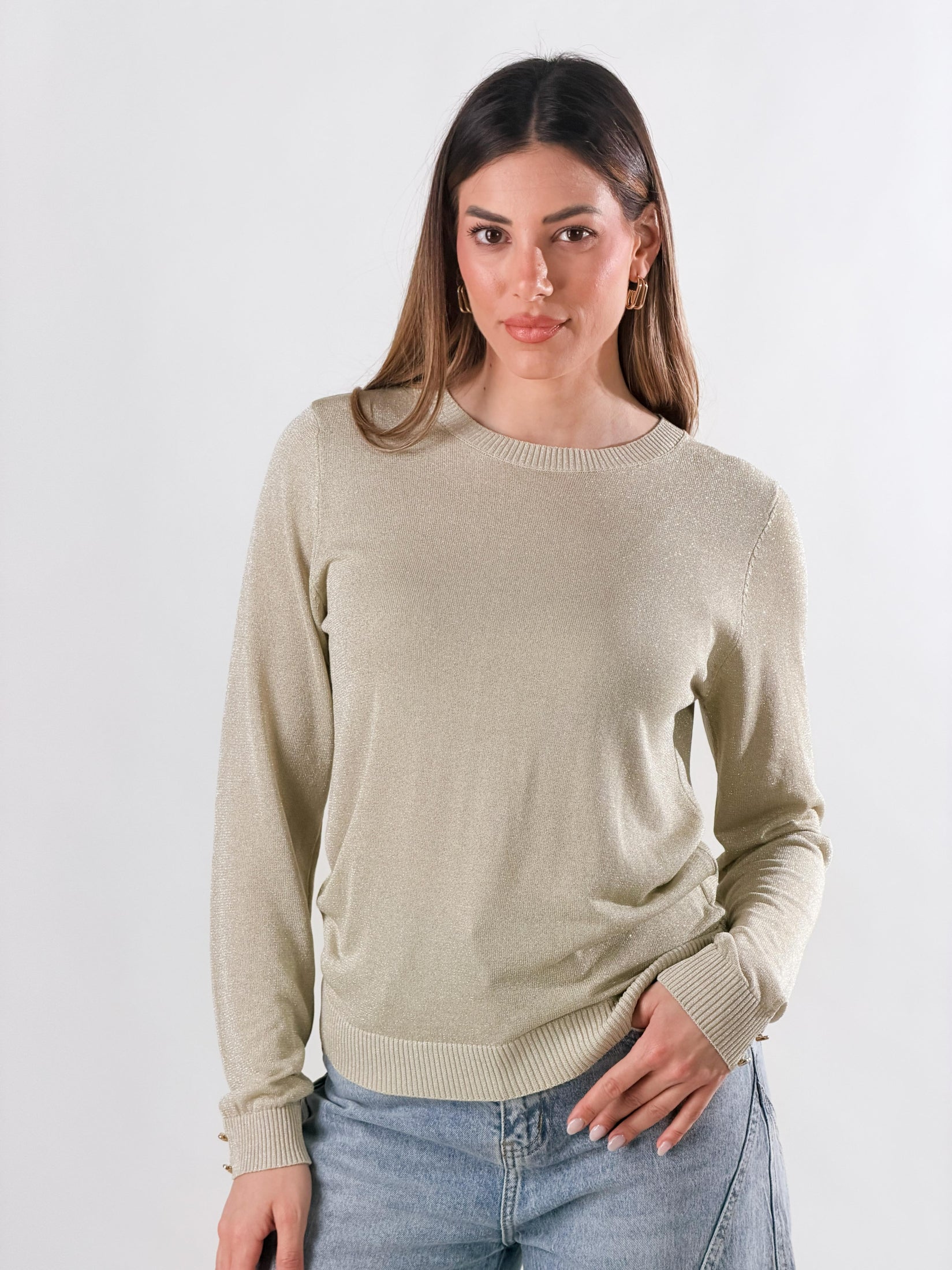 Maglia lurex con charms ai polsi|Colore:Beige