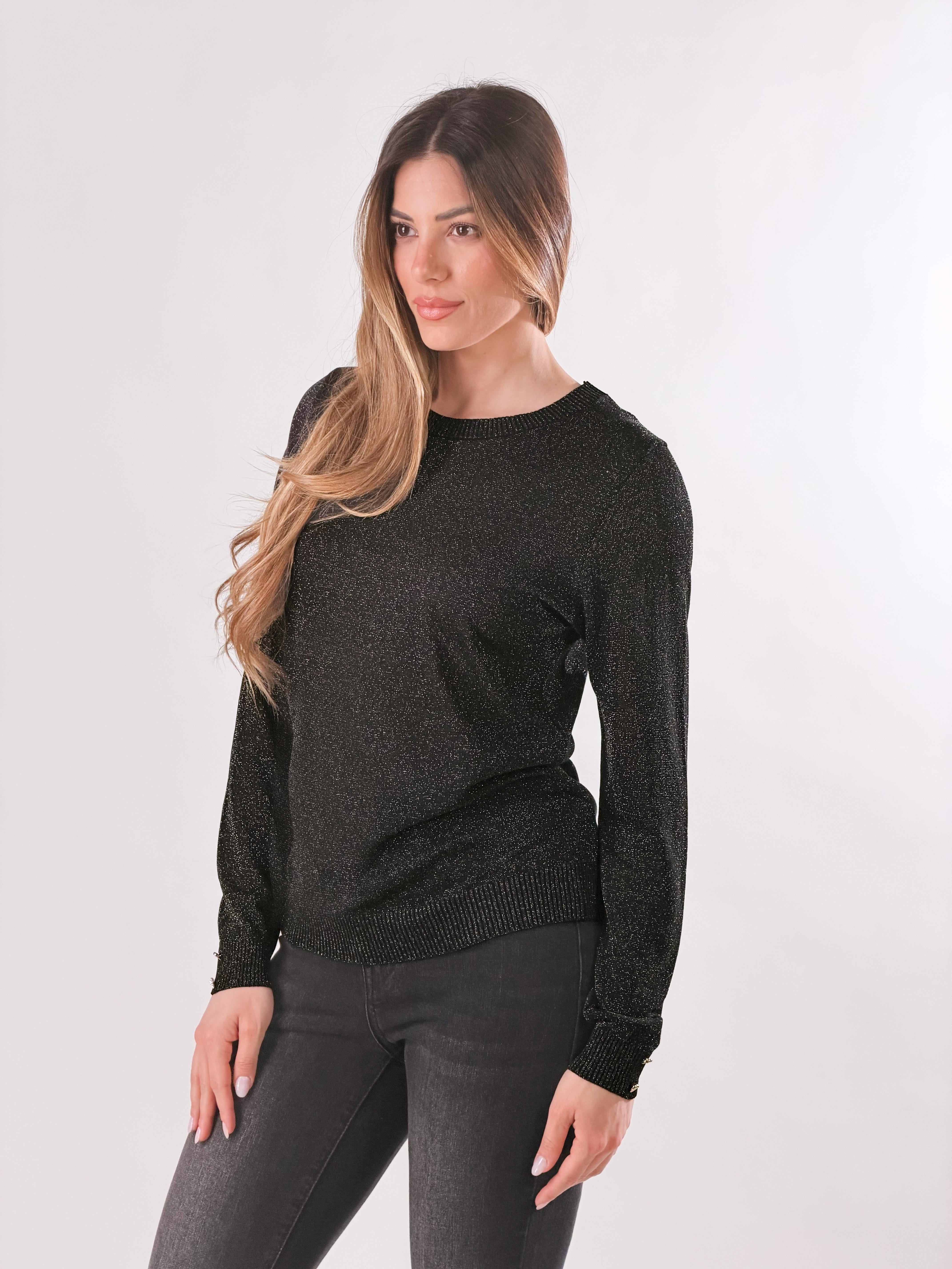 Maglia lurex con charms ai polsi|Colore:Nero