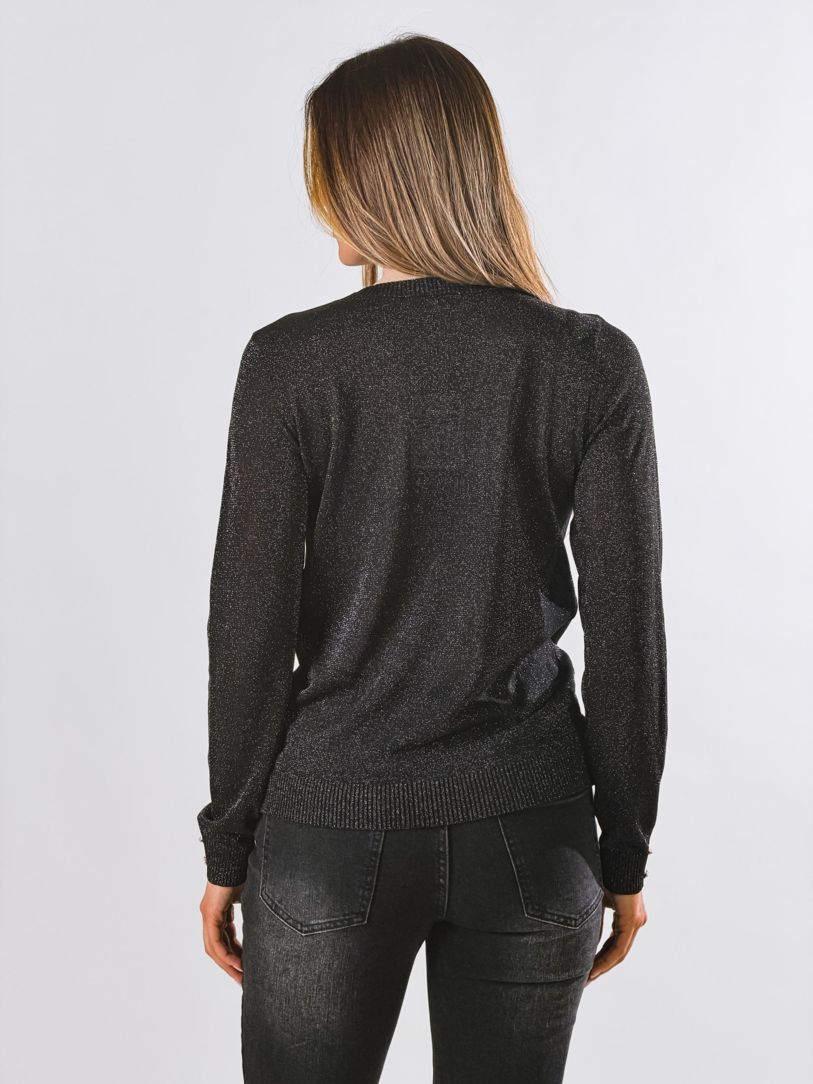 Maglia lurex con charms ai polsi|Colore:Nero