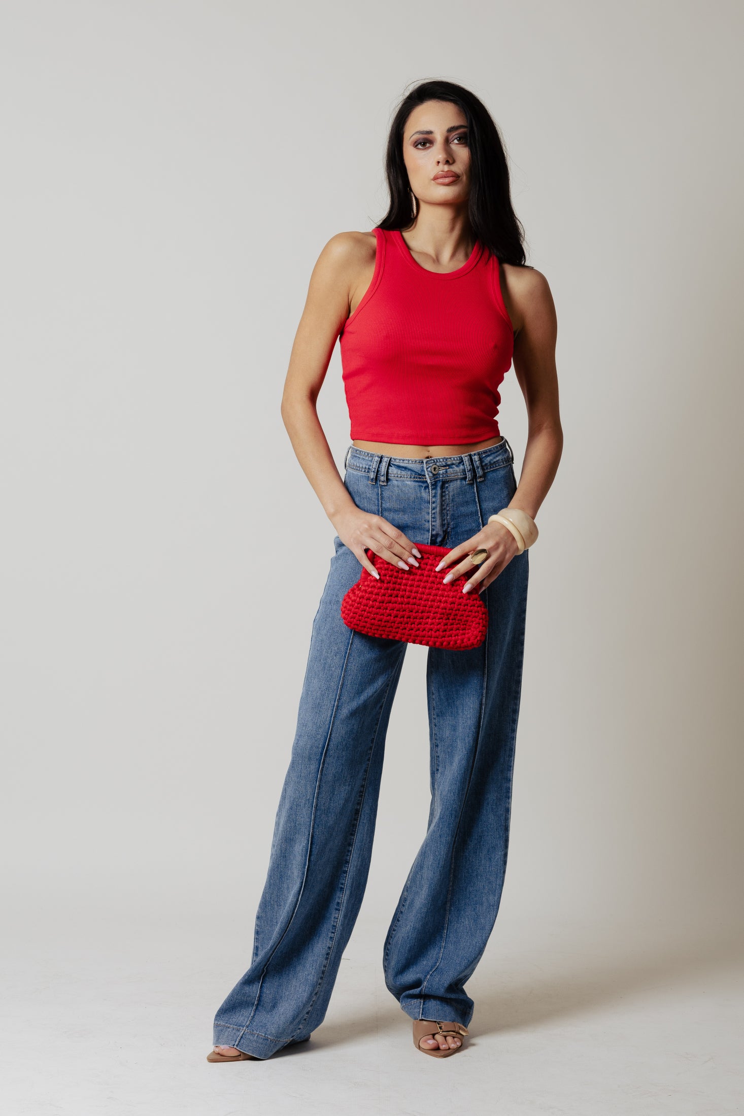 Canotta costina crop|Colore:Rosso tomato