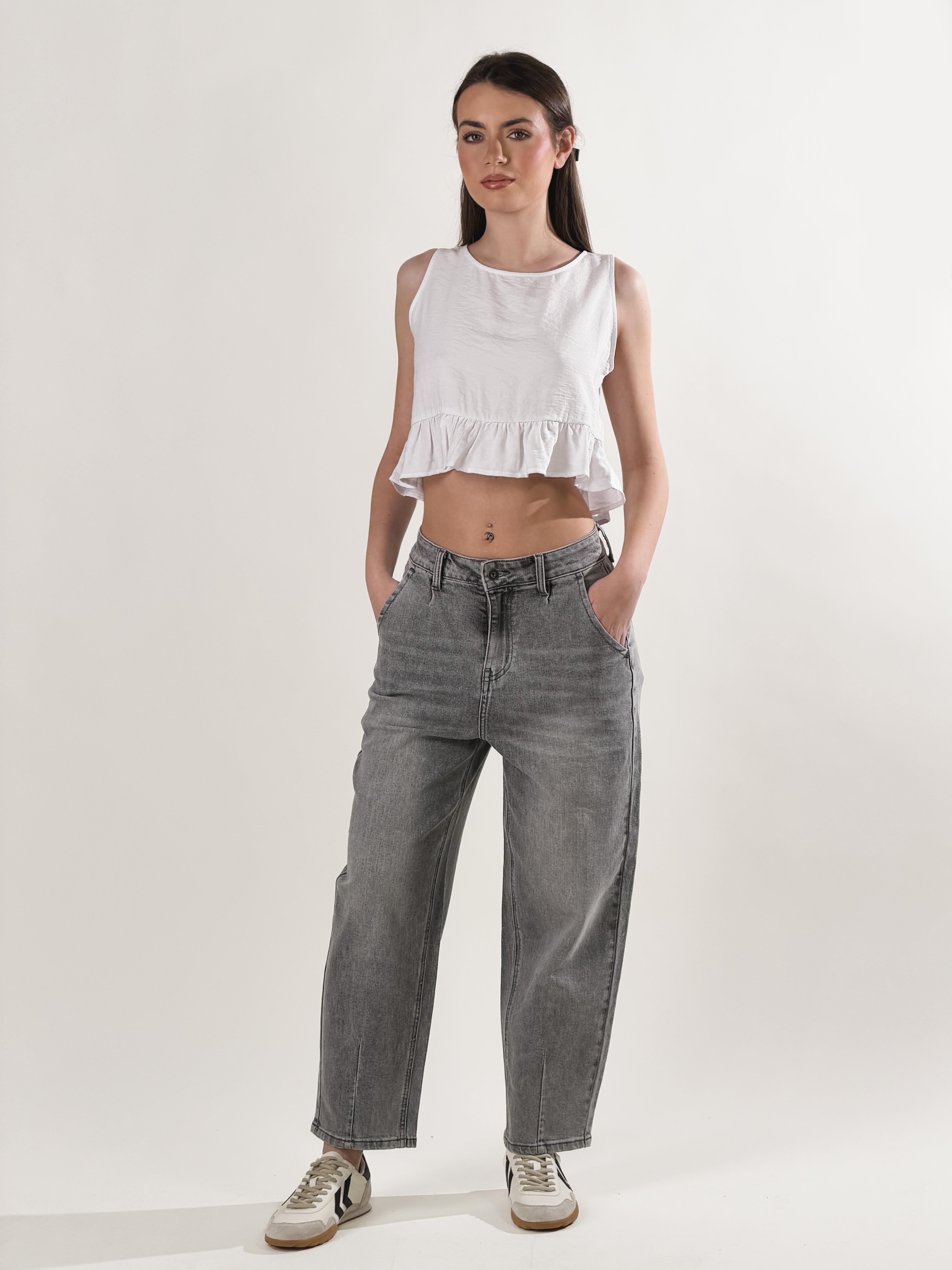 Jeans Mom Fit|Colore:Grigio chiaro