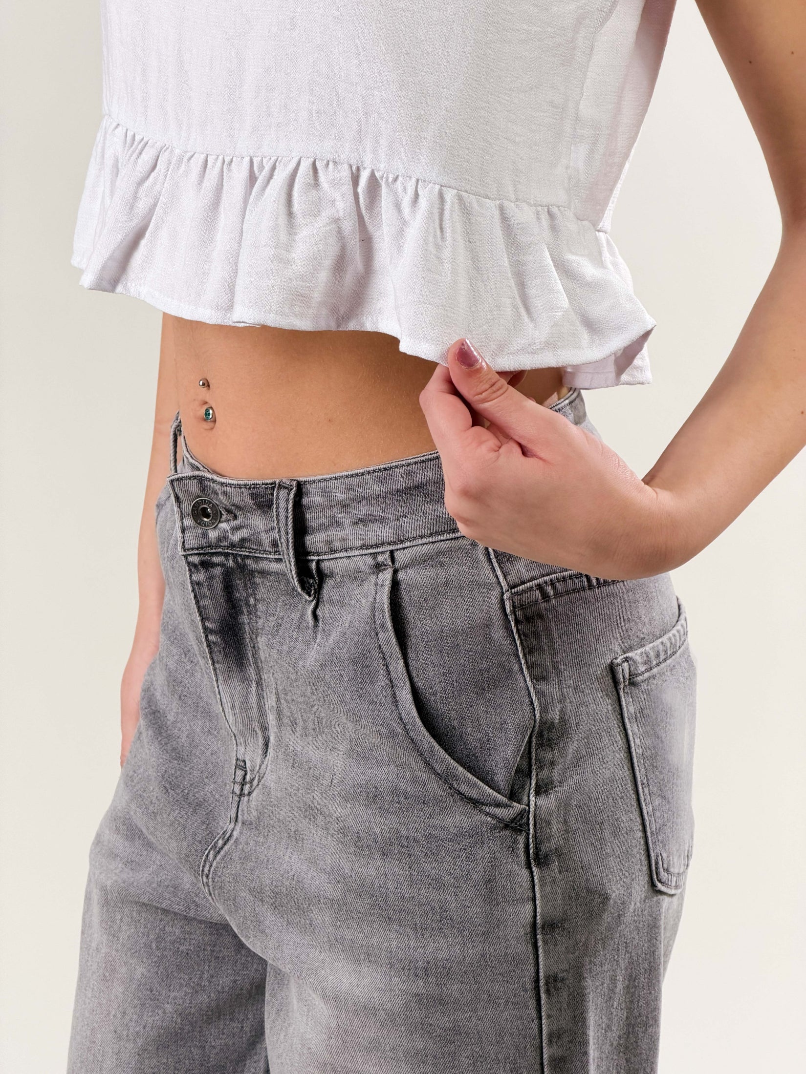 Jeans Mom Fit|Colore:Grigio chiaro