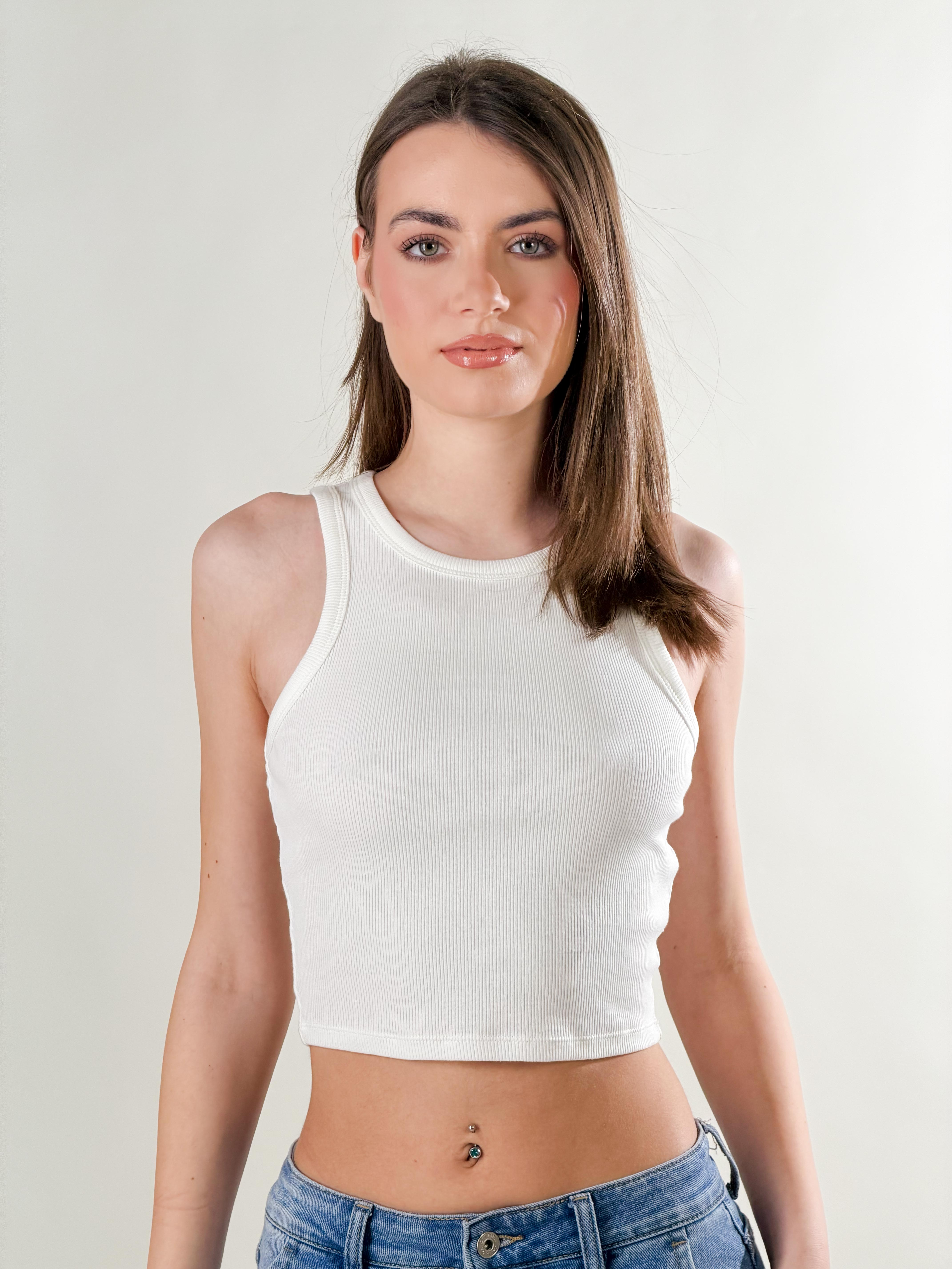 Canotta costina crop|Colore:Bianco latte