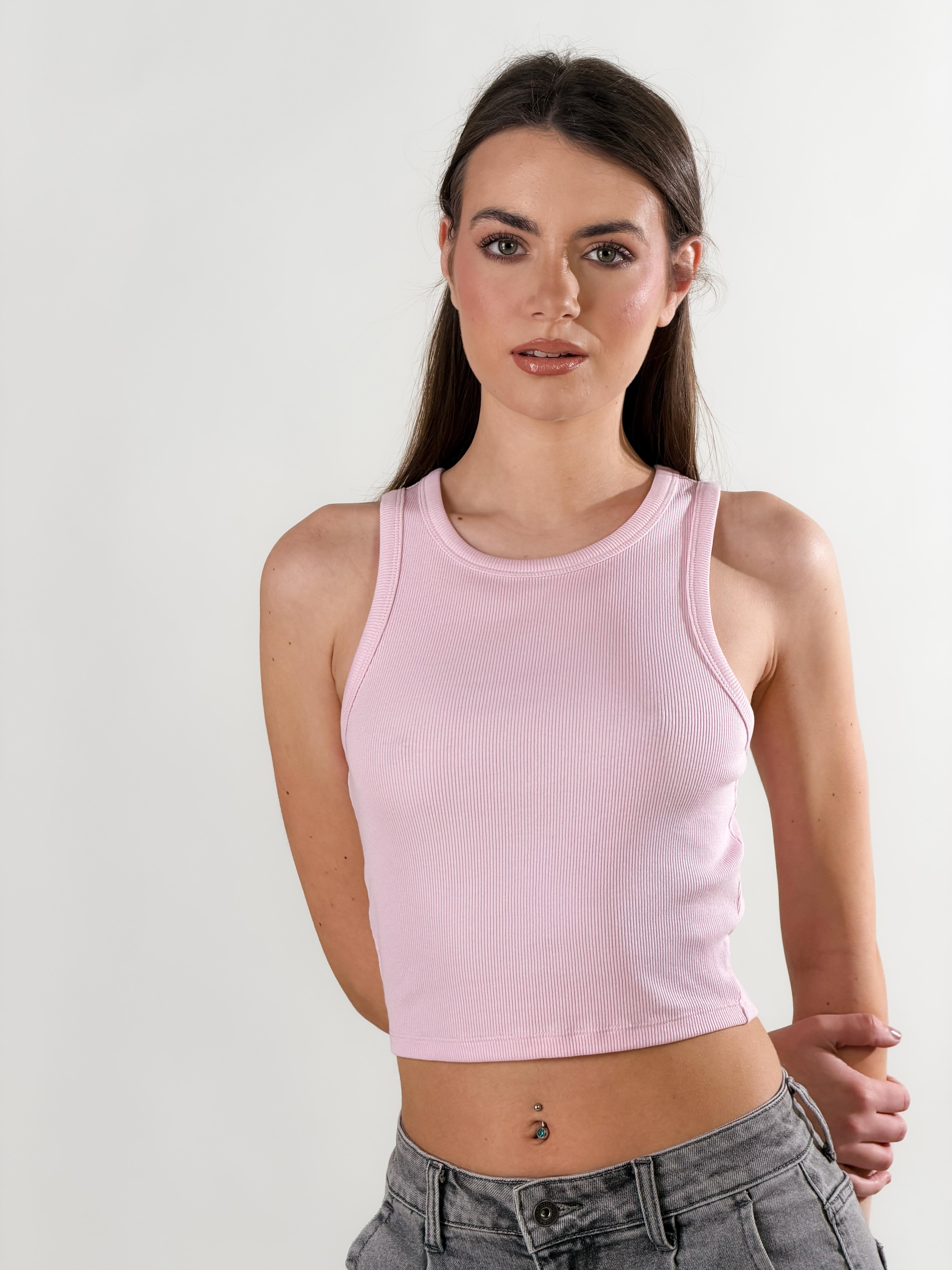 Canotta costina crop|Colore:Rosa chiaro