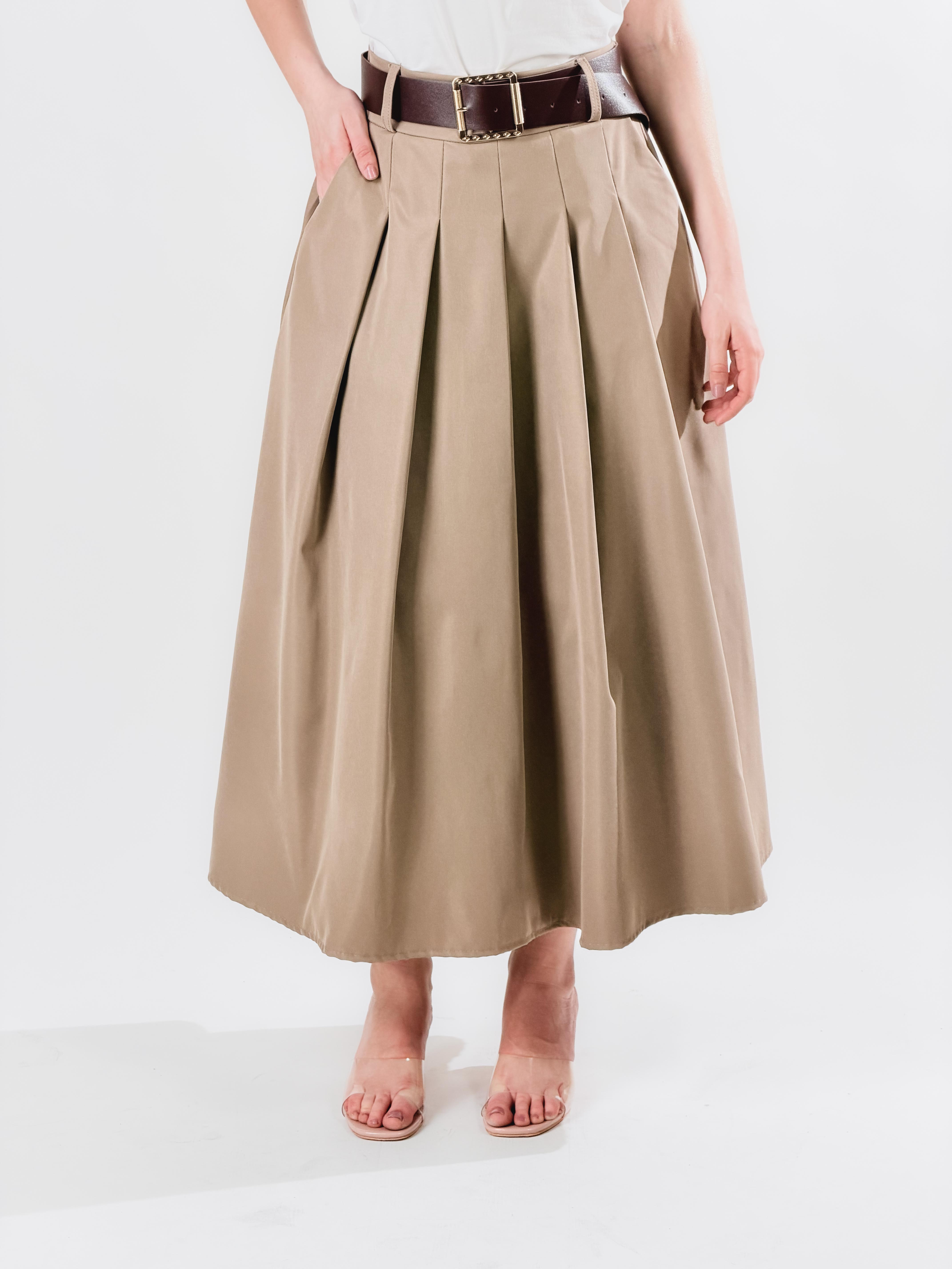 Gonna midi a pieghe|Colore:Fango