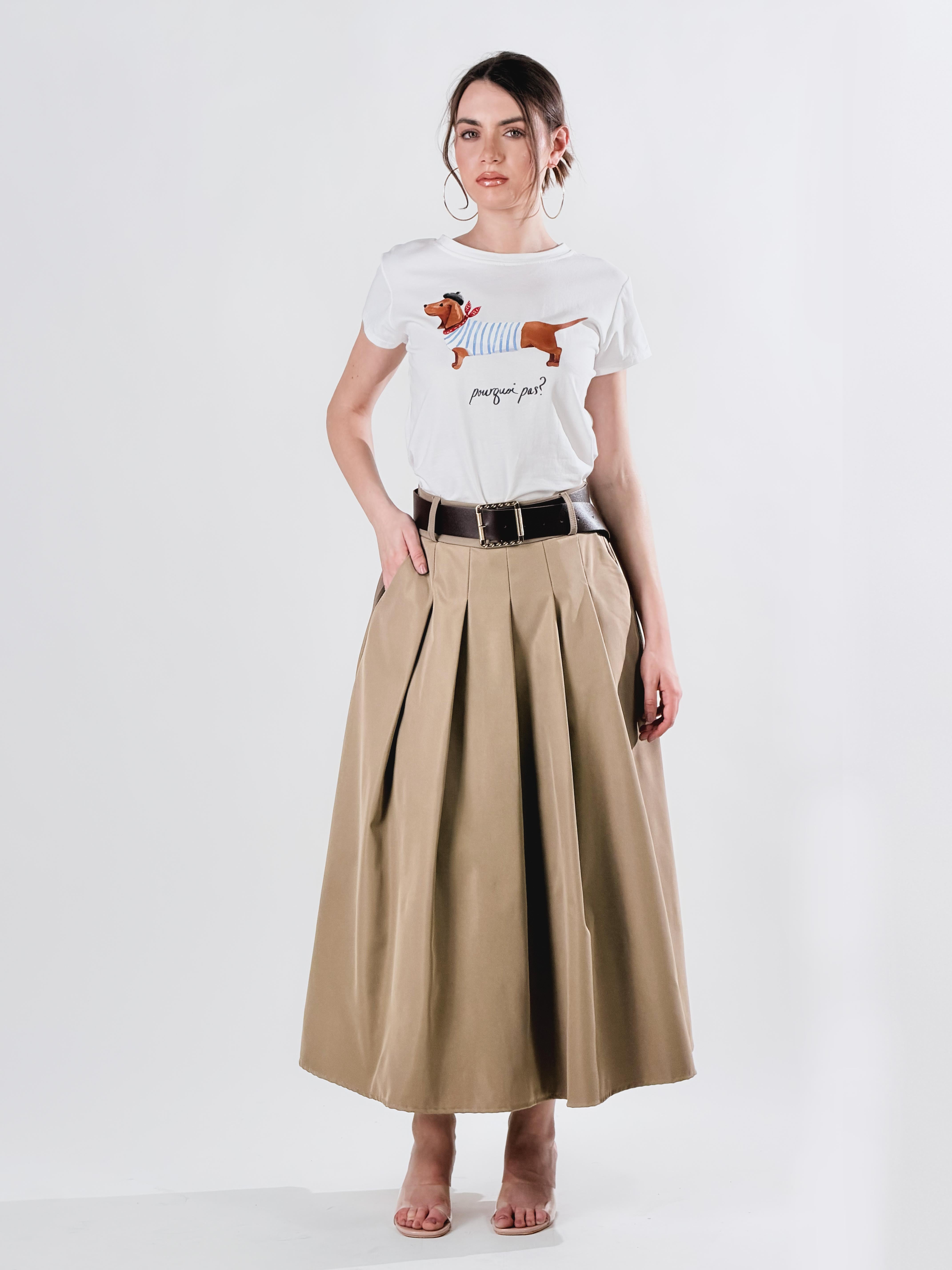 Gonna midi a pieghe|Colore:Fango