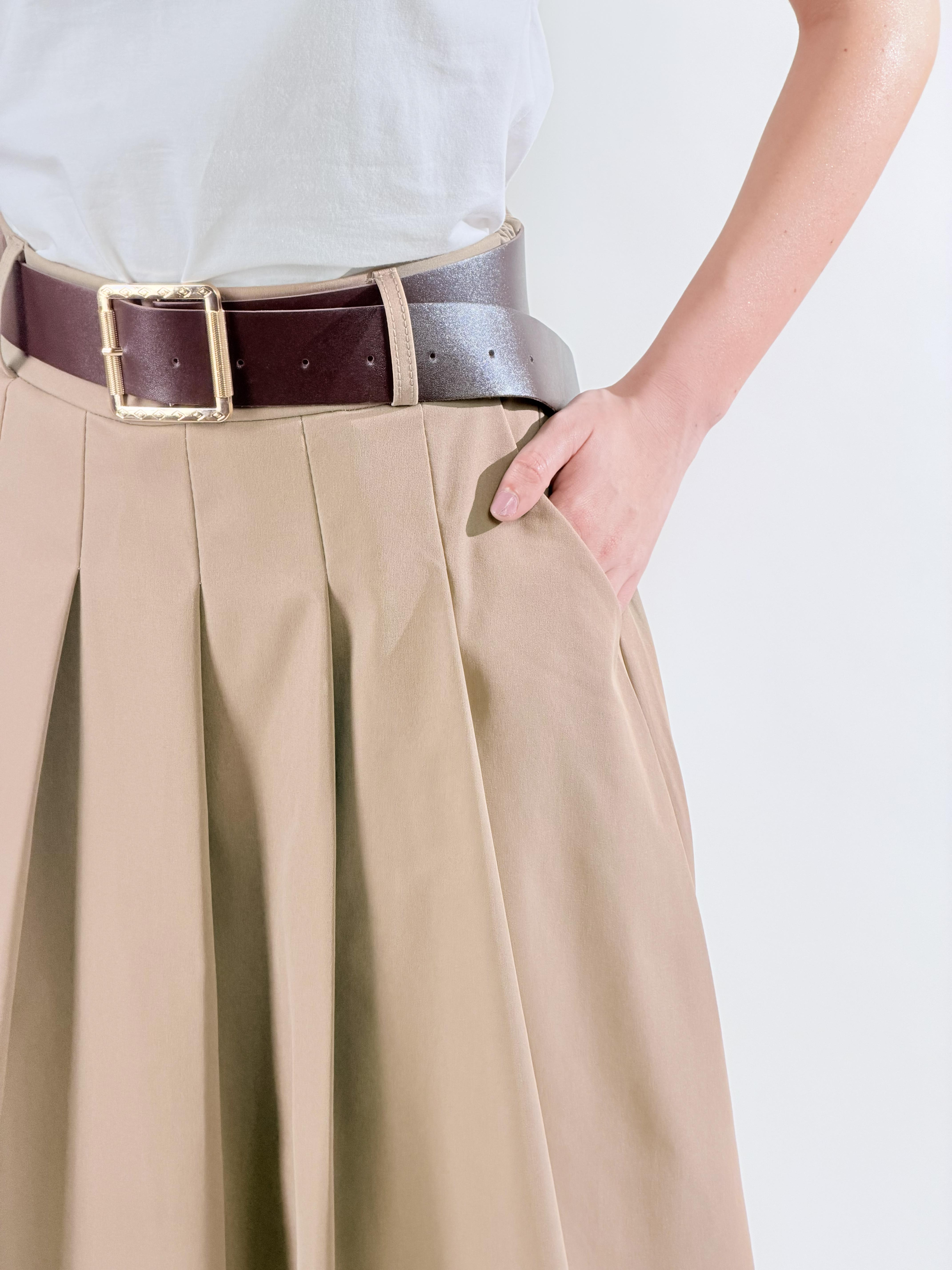 Gonna midi a pieghe|Colore:Fango