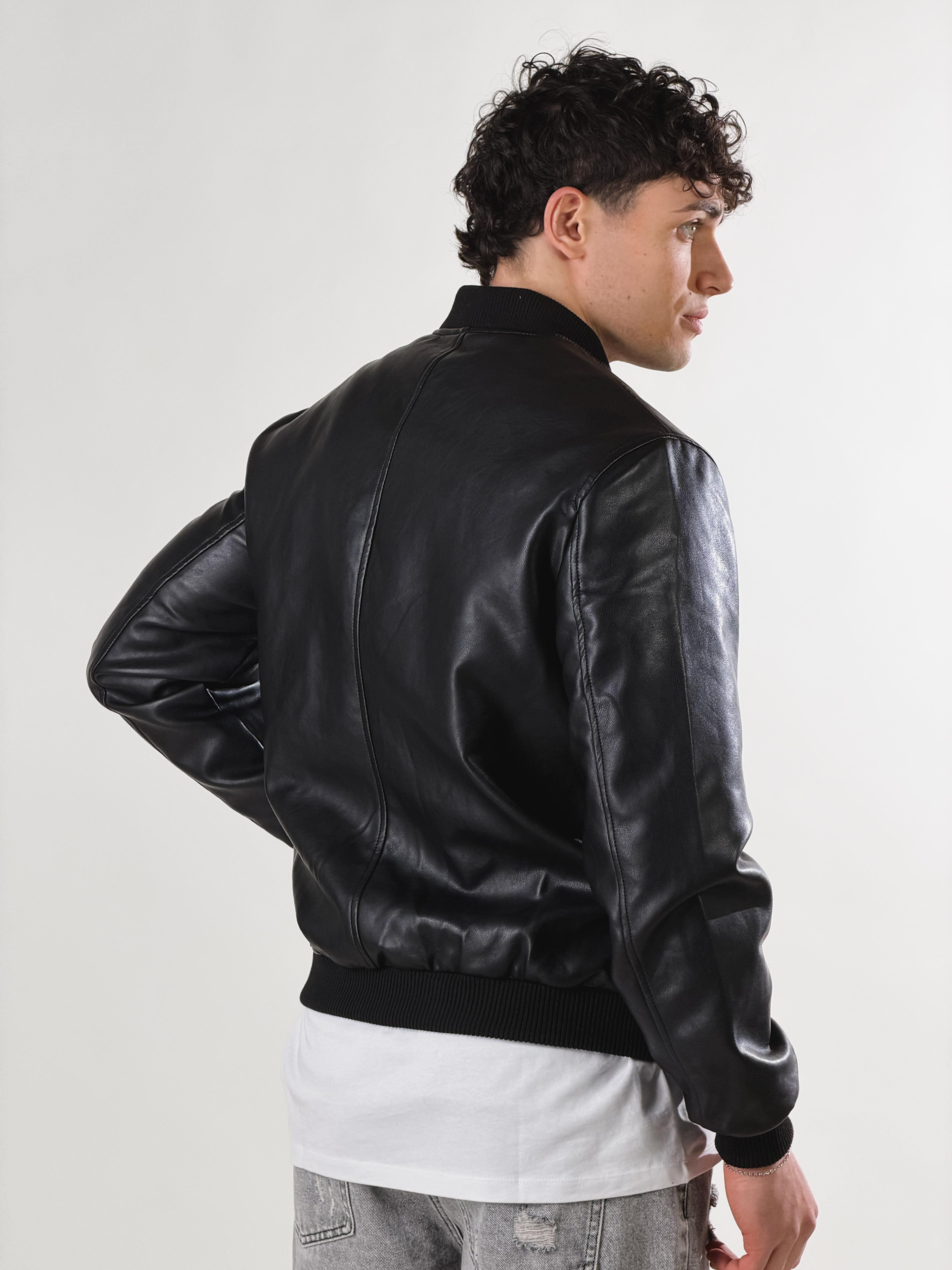 Bomber effetto pelle|Colore:Nero