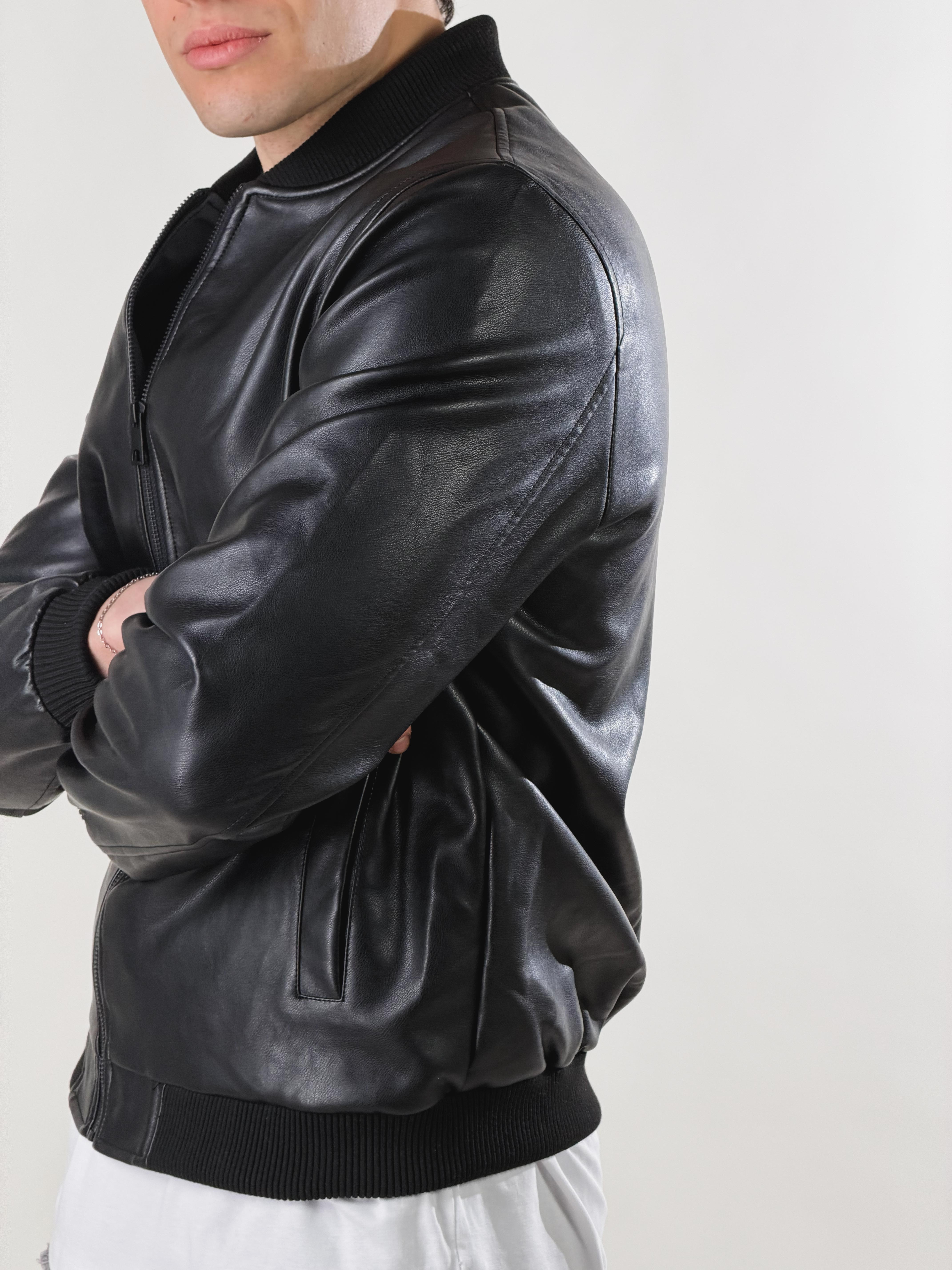 Bomber effetto pelle|Colore:Nero