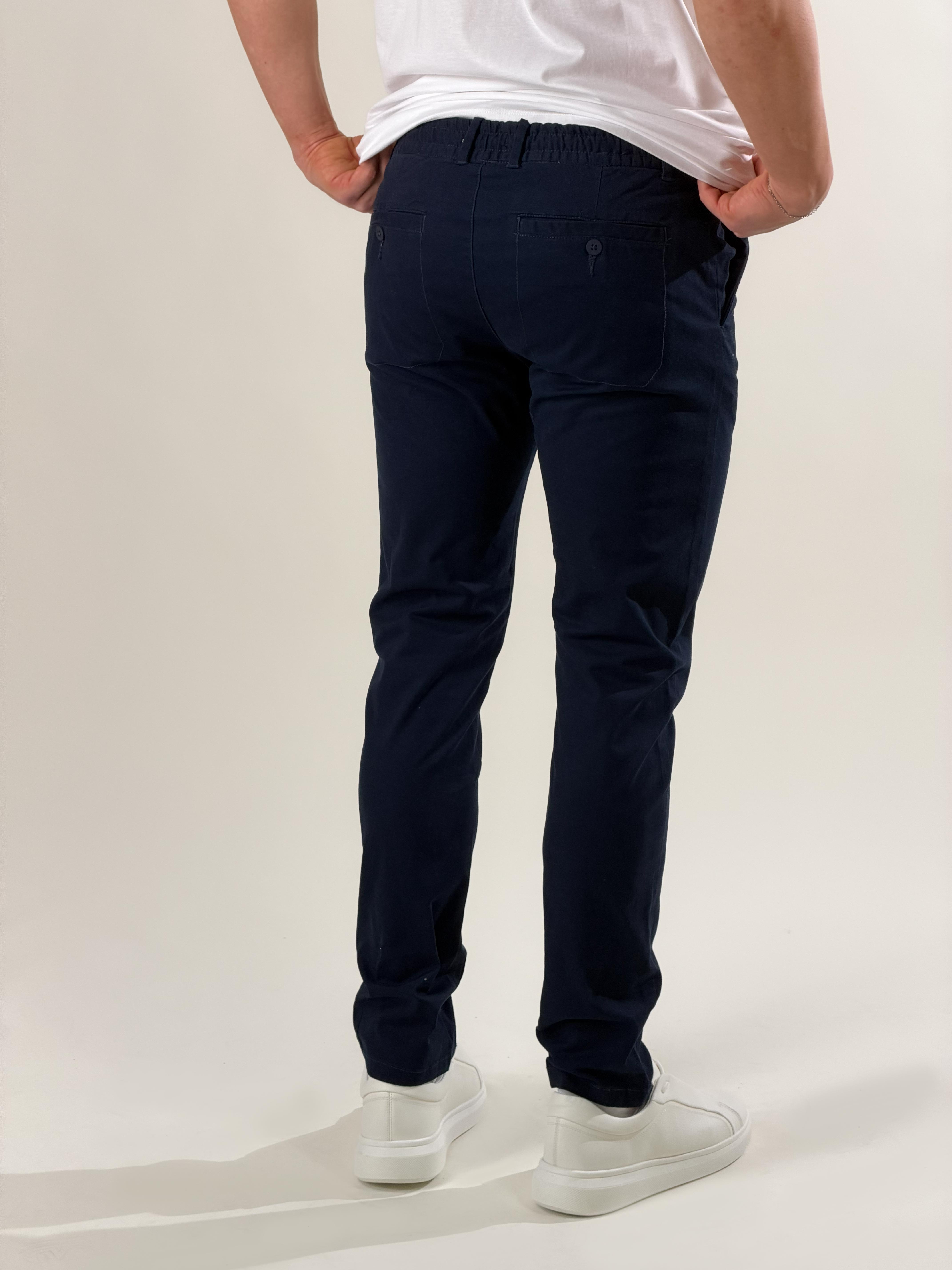 Pantalone slim fit con coulisse|Colore:Blu