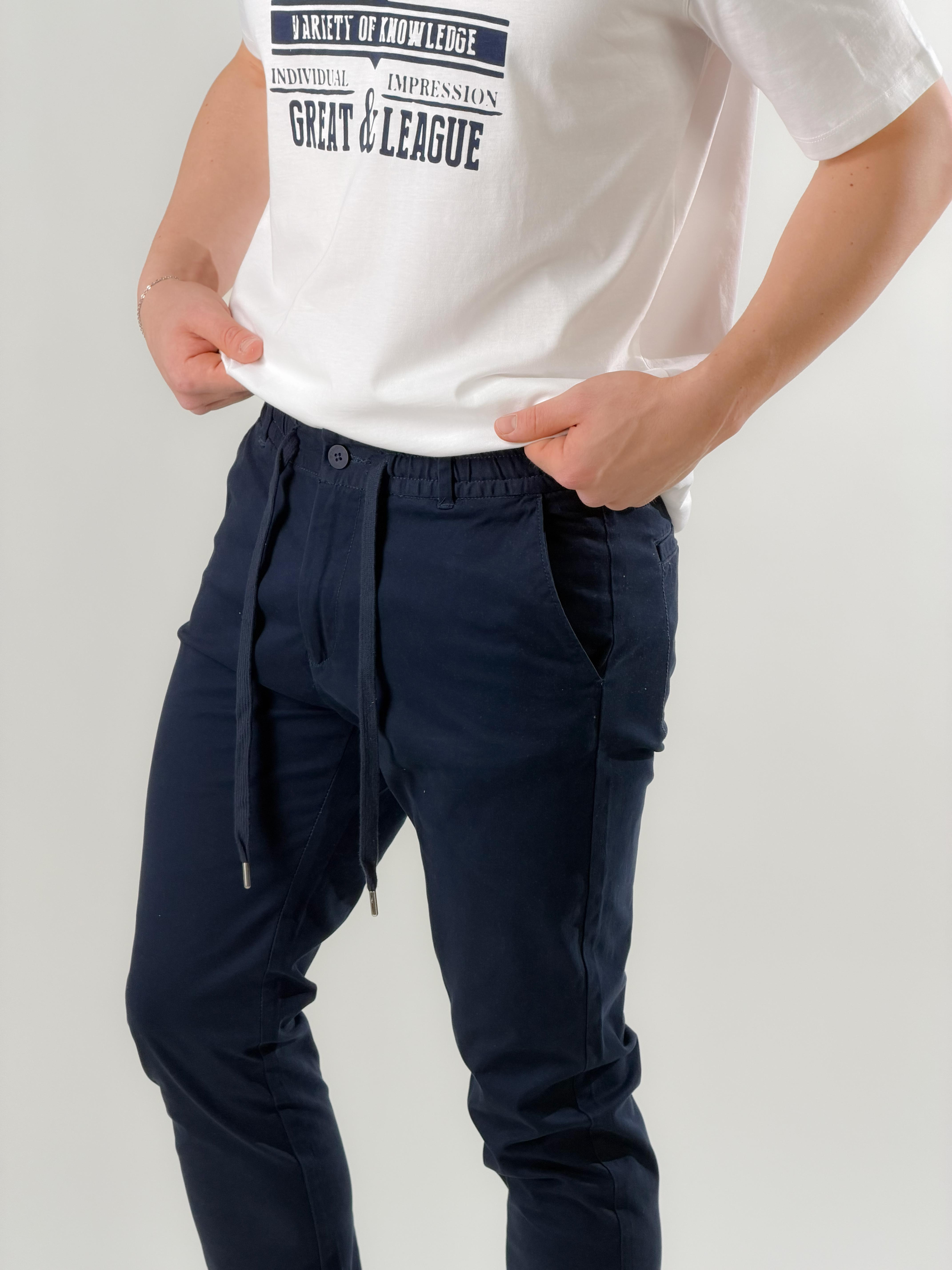 Pantalone slim fit con coulisse|Colore:Blu