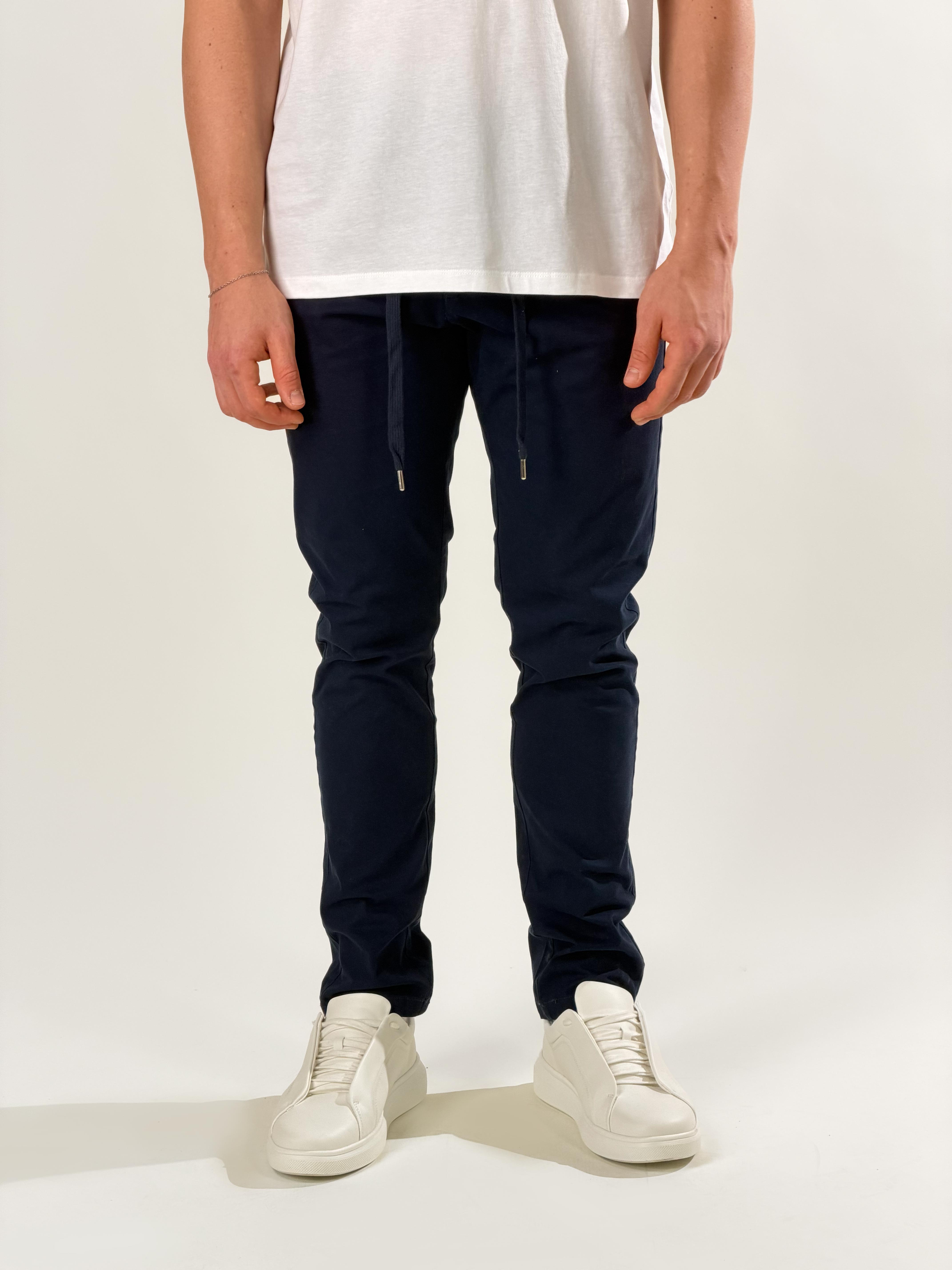 Pantalone slim fit con coulisse|Colore:Blu