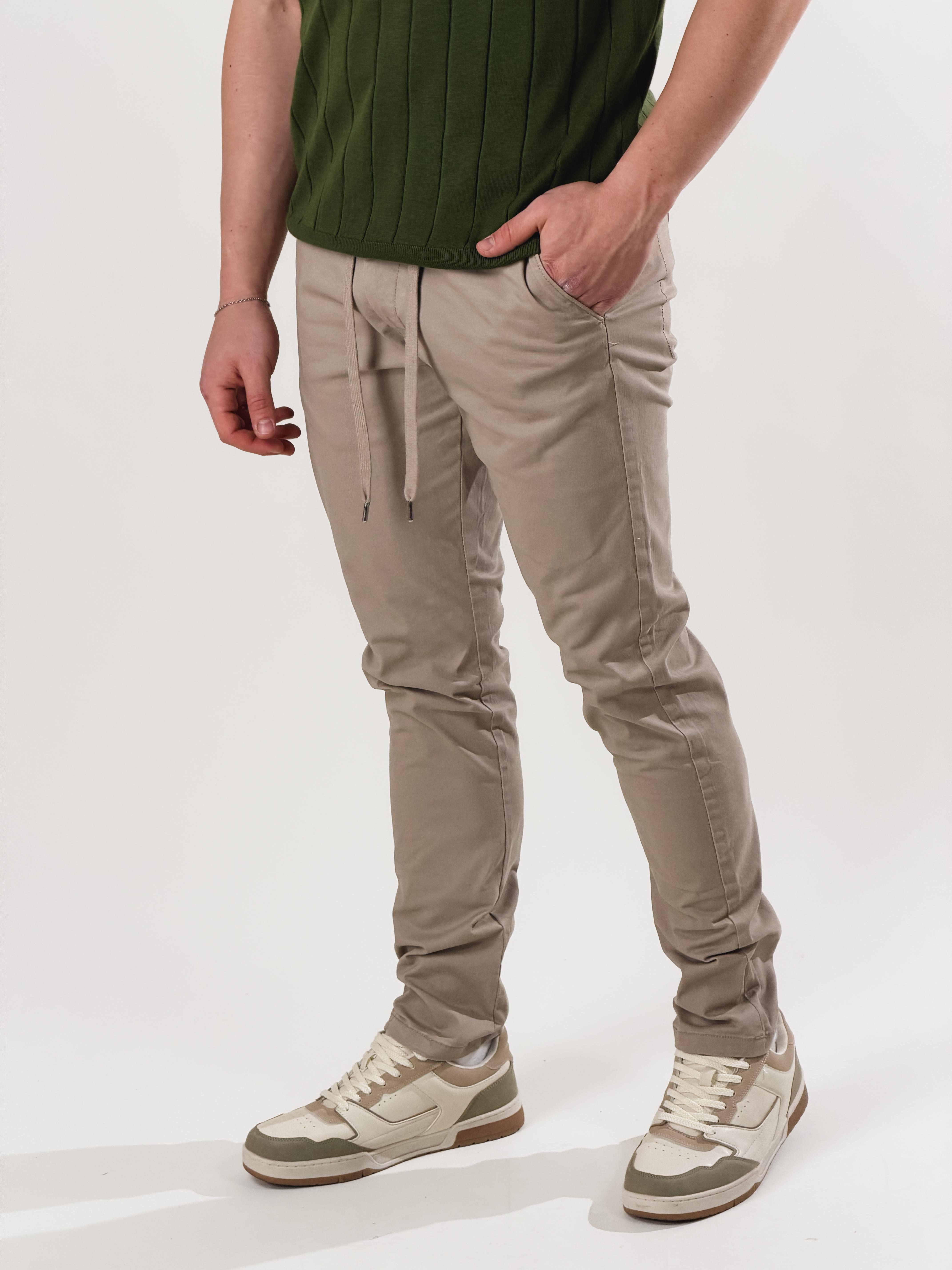 Pantalone slim fit con coulisse|Colore:Beige
